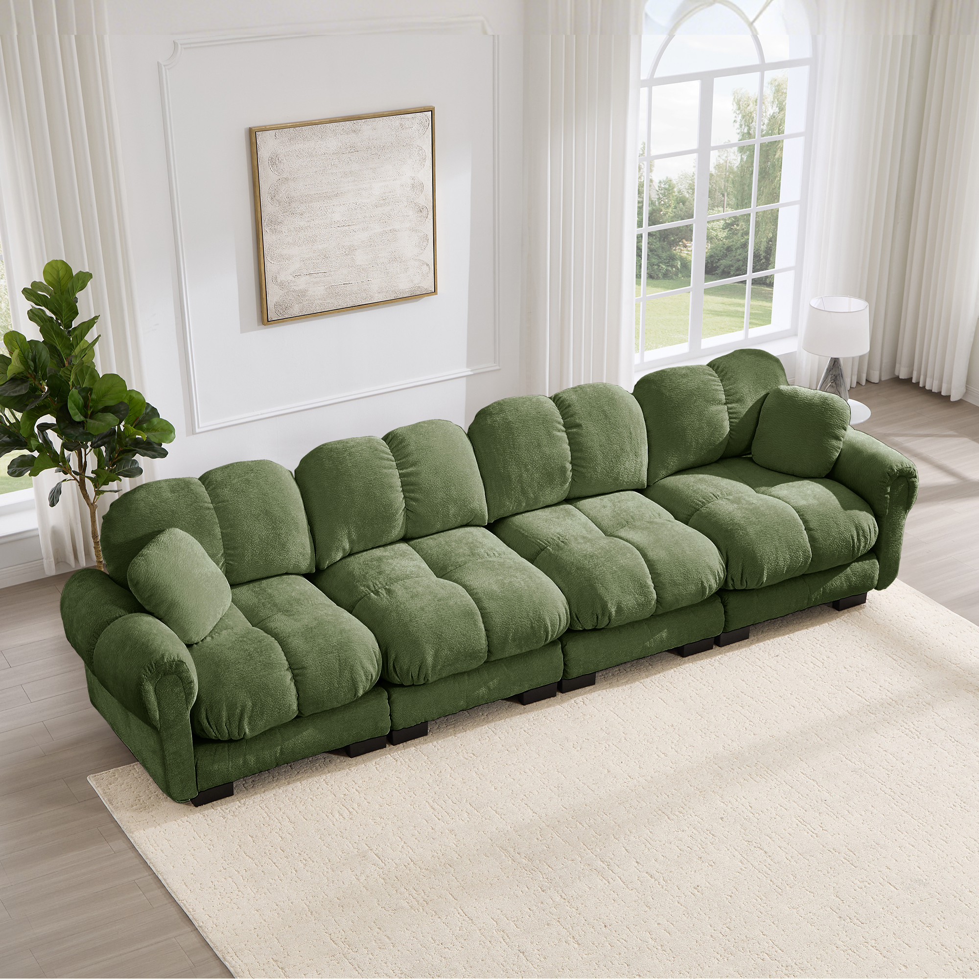 Canapé Modulable 330x86x90cm en Tissu Chenille Vert, Design Contemporain avec Coussins Épais et Dossier Ergonomique pour Salon Moderne
