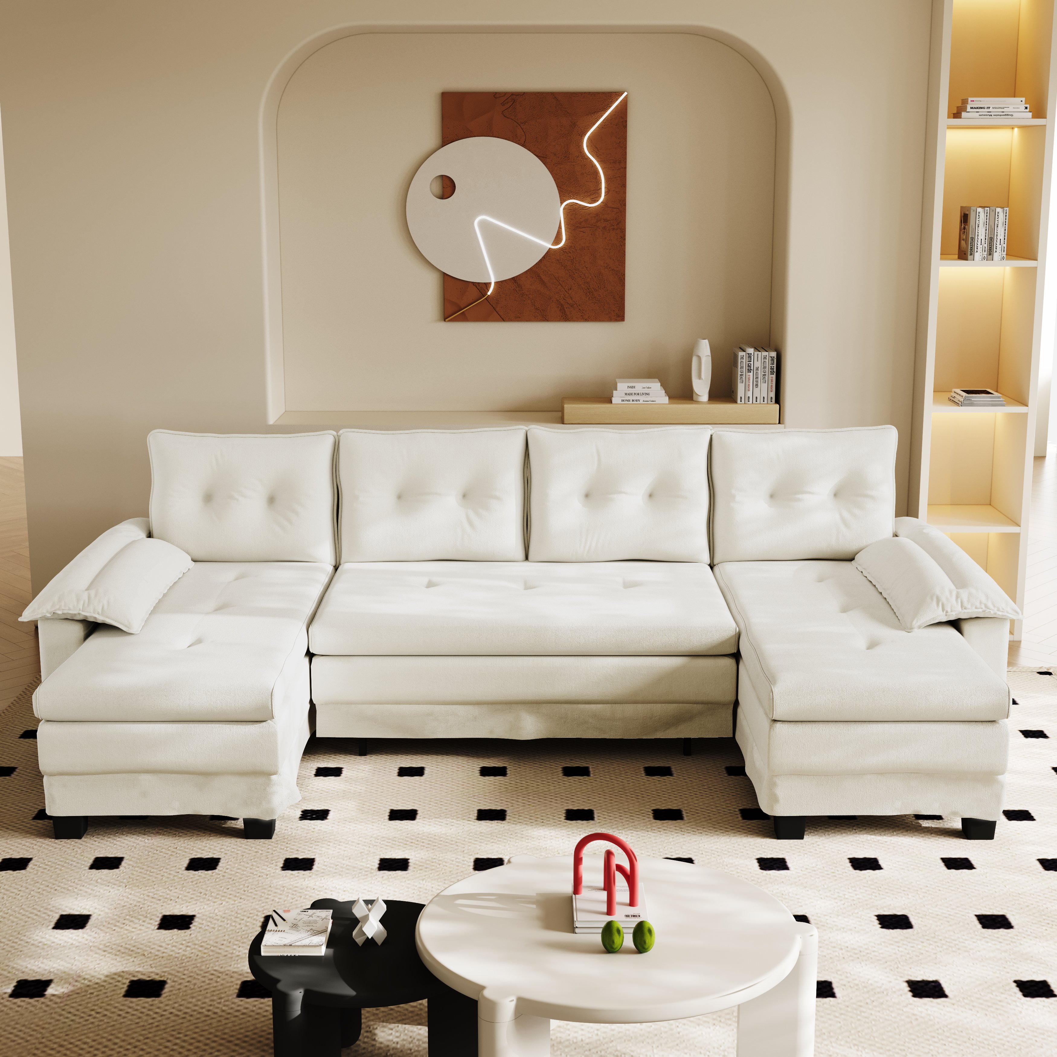 Fauteuil Relax Canapé D'angle En U Avec Tiroir Caché Fonction Lit Double Prise USB Design Contemporain