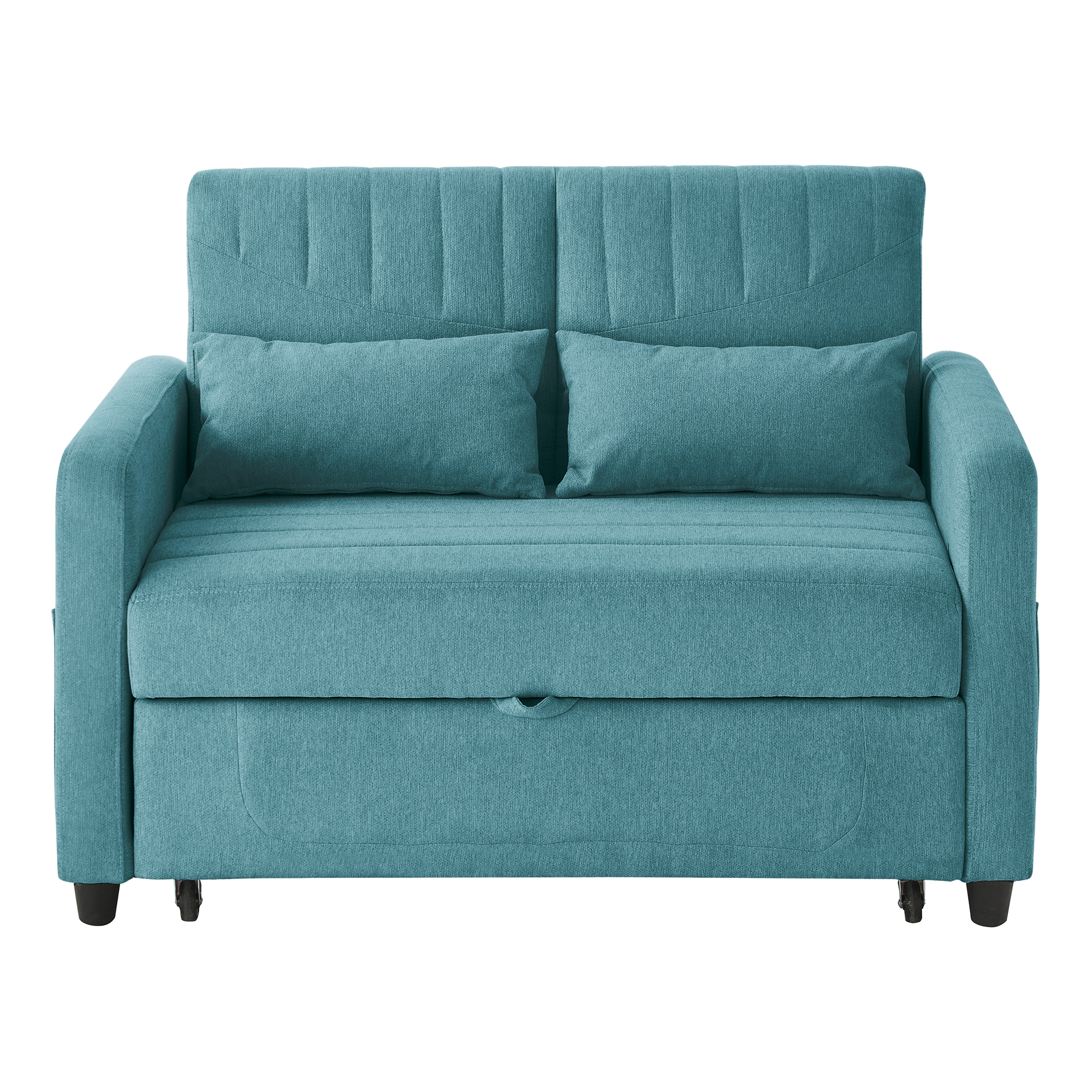 Canapé Convertible 2 Places Extensible Design Contemporain Bleu Antique Tissu Lin Coton Dossier Réglable