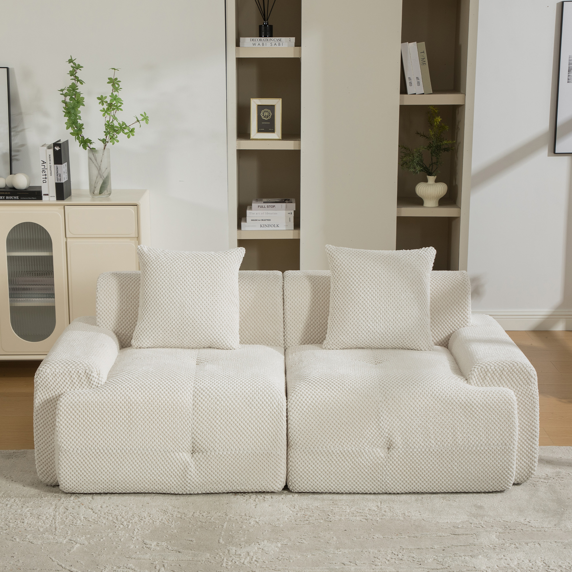 Canapé modulable chenille beige sans assemblage, mousse 30D haute résilience et fond antidérapant