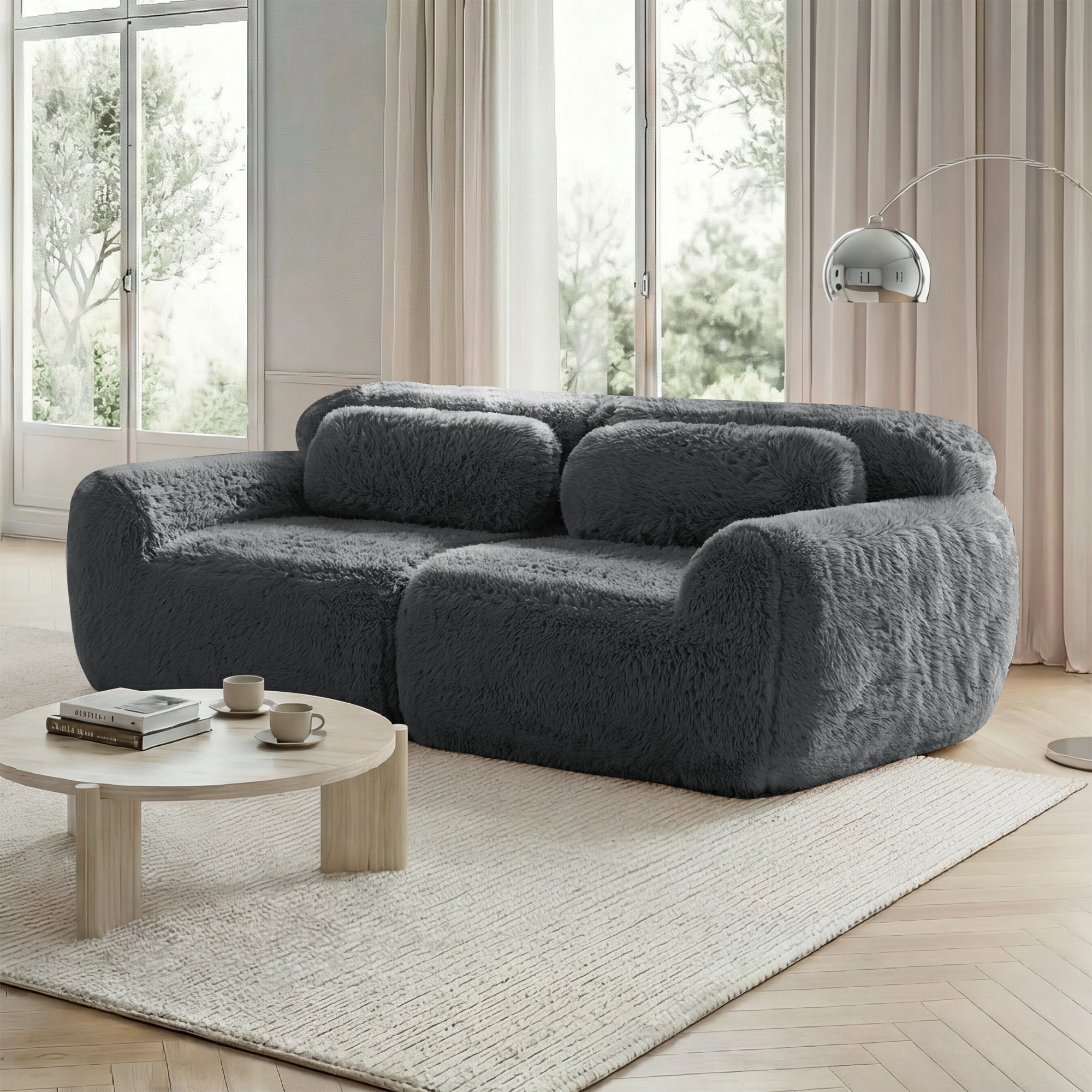 Canapé Modulable 2 Places avec Rangement Intégré, Design Sans Cadre et Base Antidérapante pour Salon Contemporain