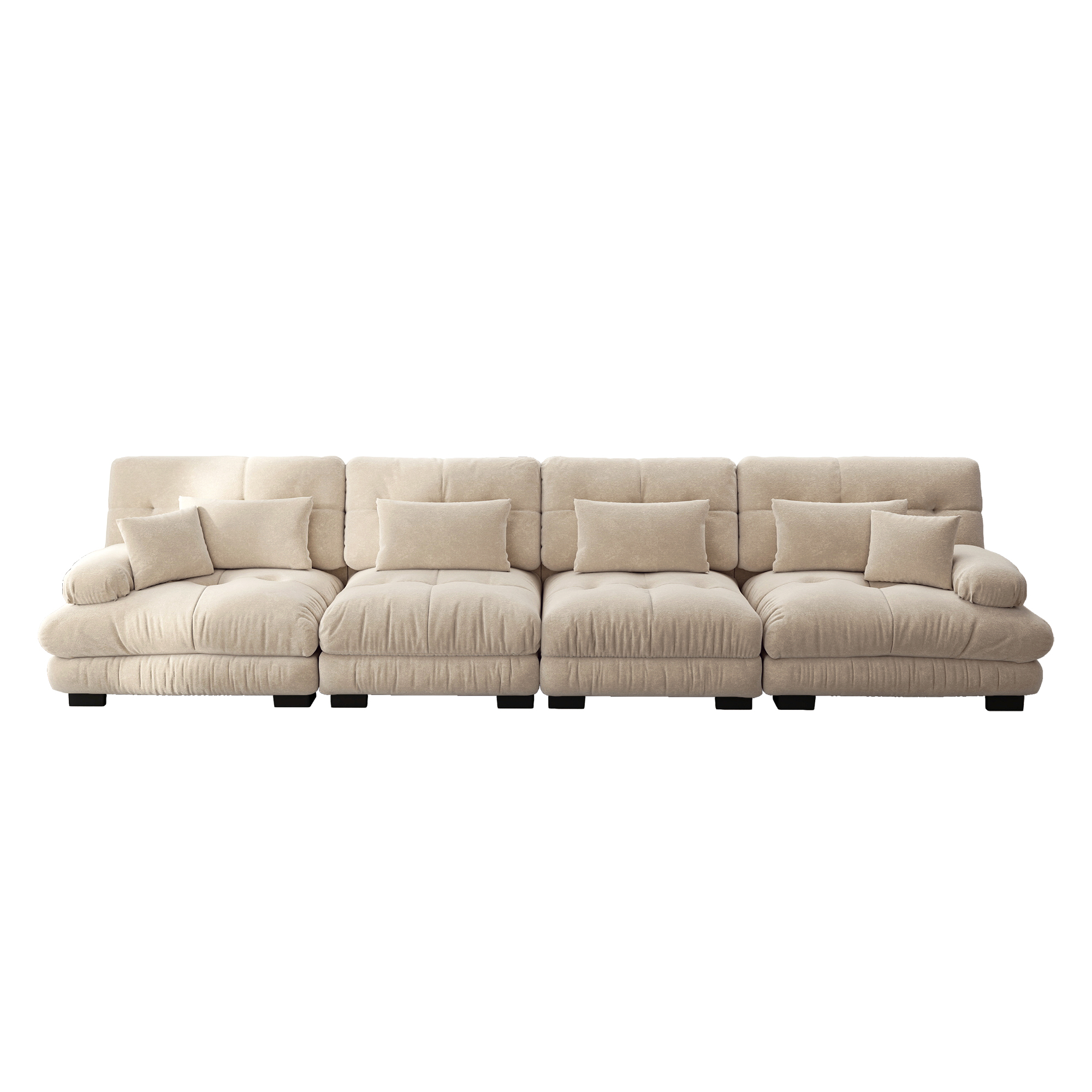 Canapé d'angle 4 places modulable avec assise profonde et coussins d'appoint pour salon ou bureau