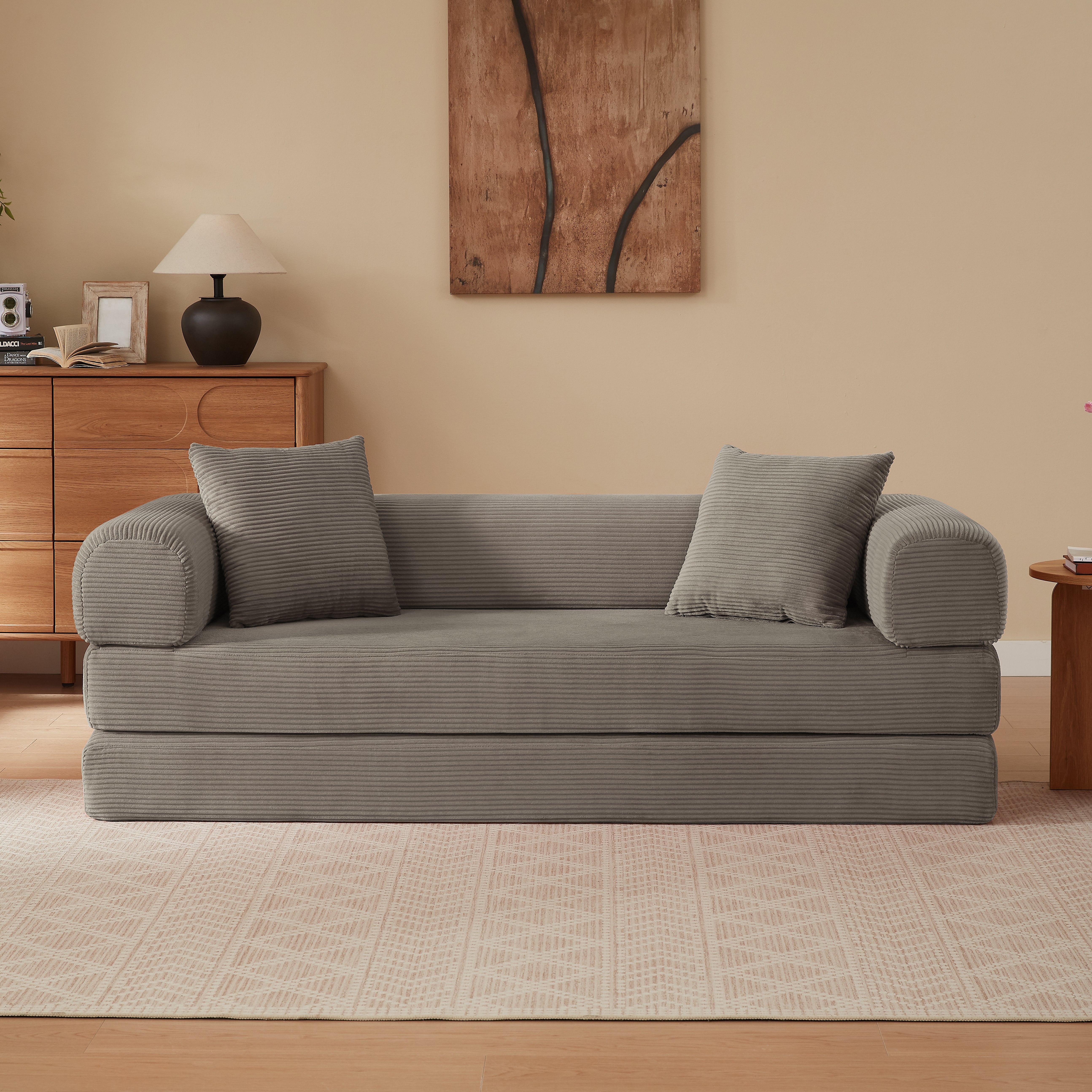 Canapé Convertible Lit Compact Taupe, Design Moderne sans Ossements, Mousse Respirante et Pieds Stables pour Appartement
