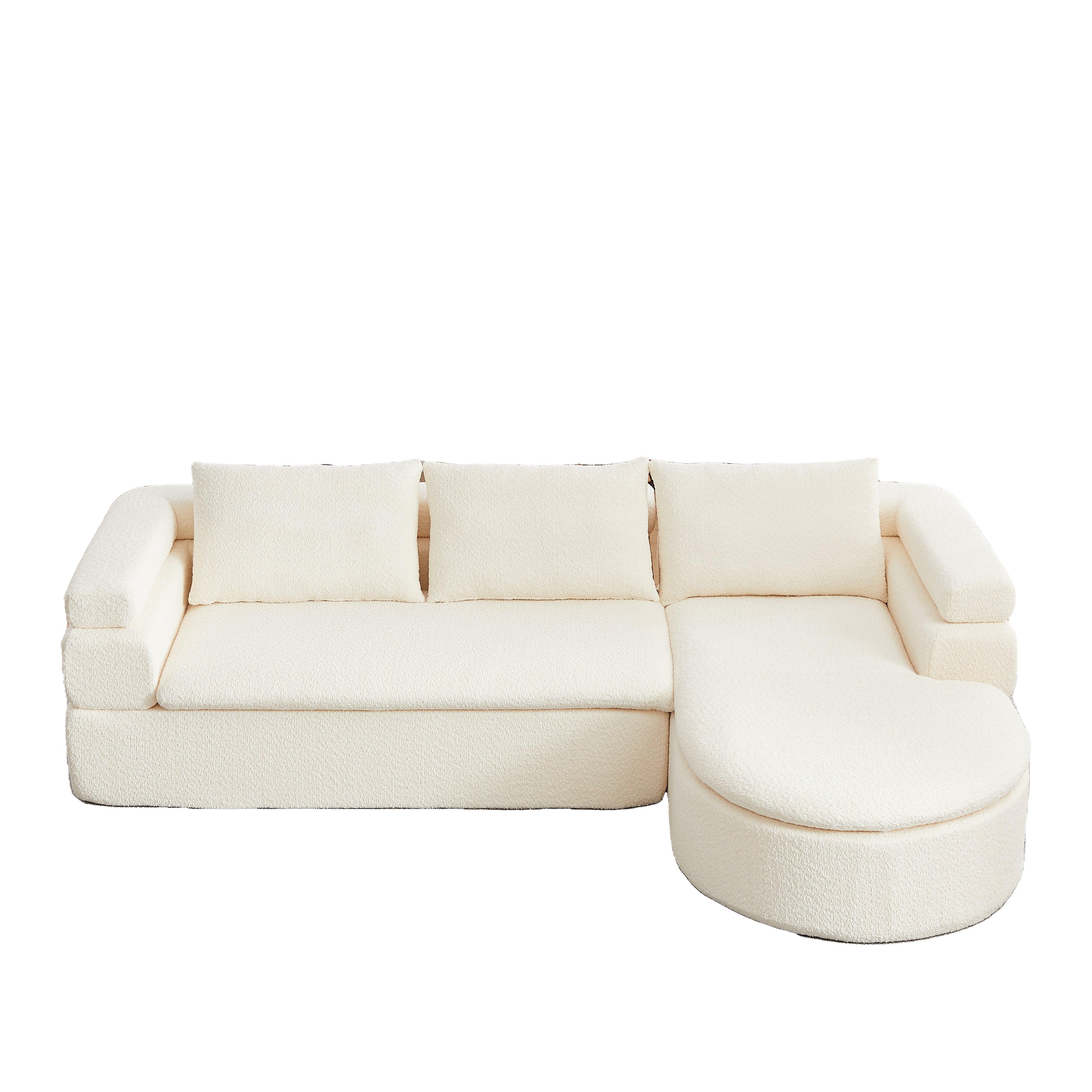 Canapé d'angle en tissu chenille doux, structure modulaire sans outils, couleur crème-beige pour intérieur chic