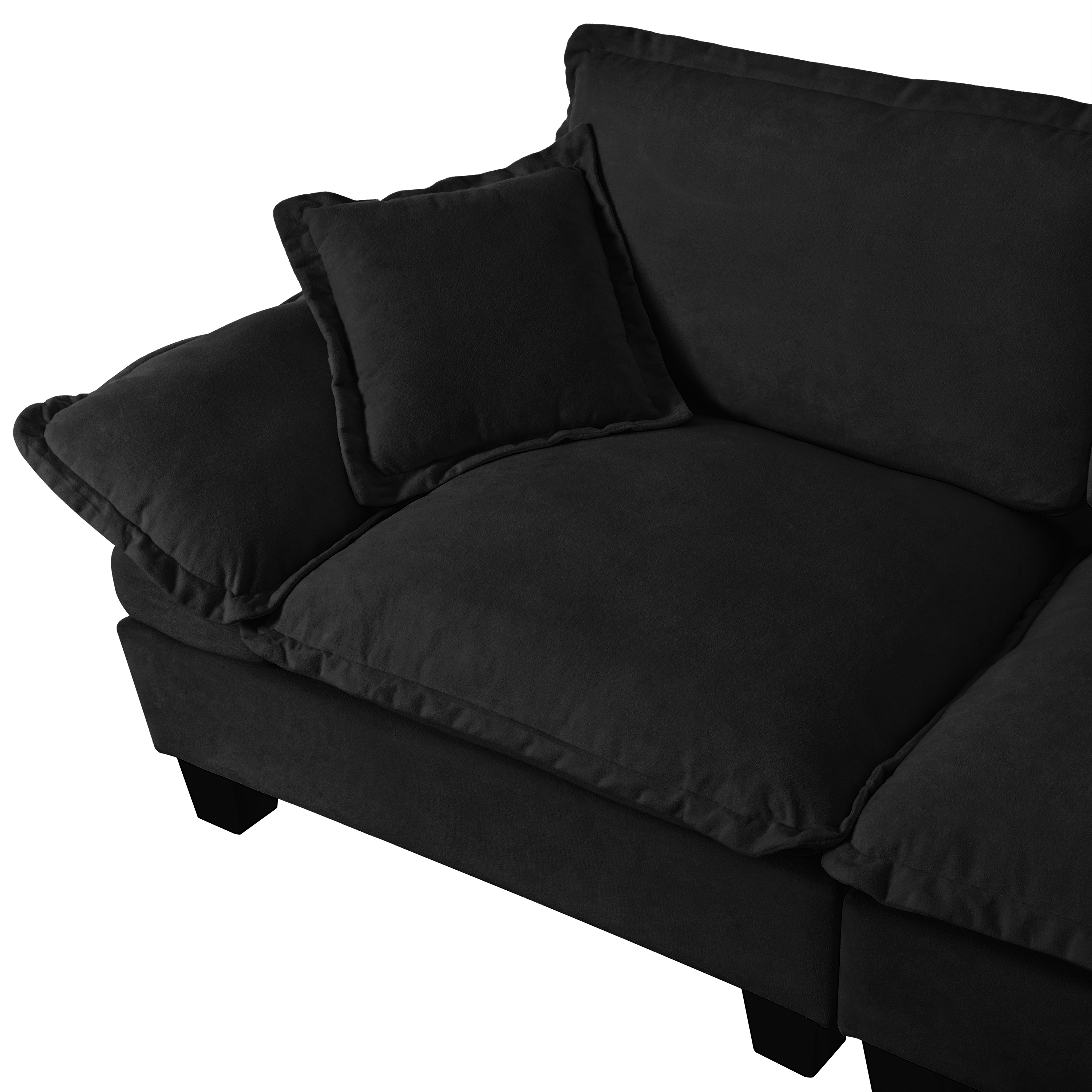Canapé Modulable Noir en Chenille avec Rangement et USB, Design Moderne pour Salon et Appartement, 224x151x90 cm