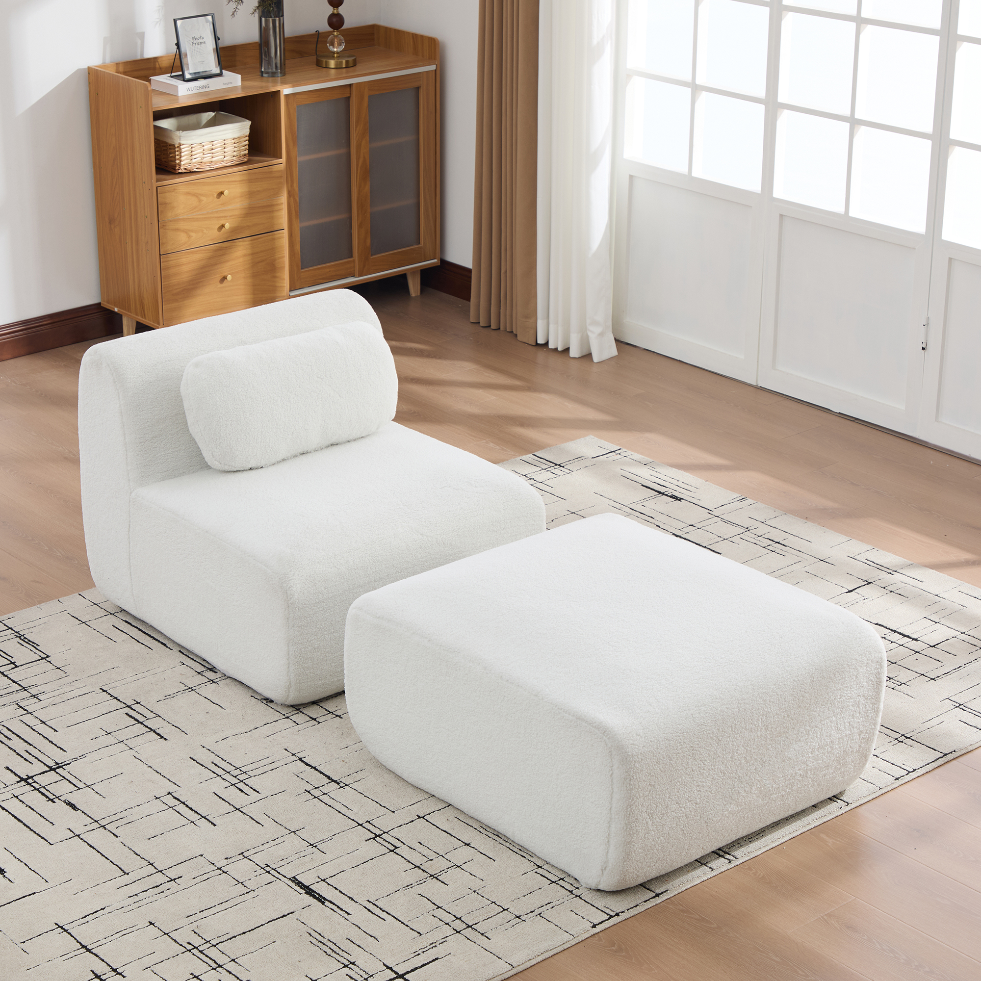 Canapé Modulable Tissu Chenille Anti-Boulochage Ivoire 79x177x71 cm - Structure Modulaire avec Tiroir de Rangement Caché