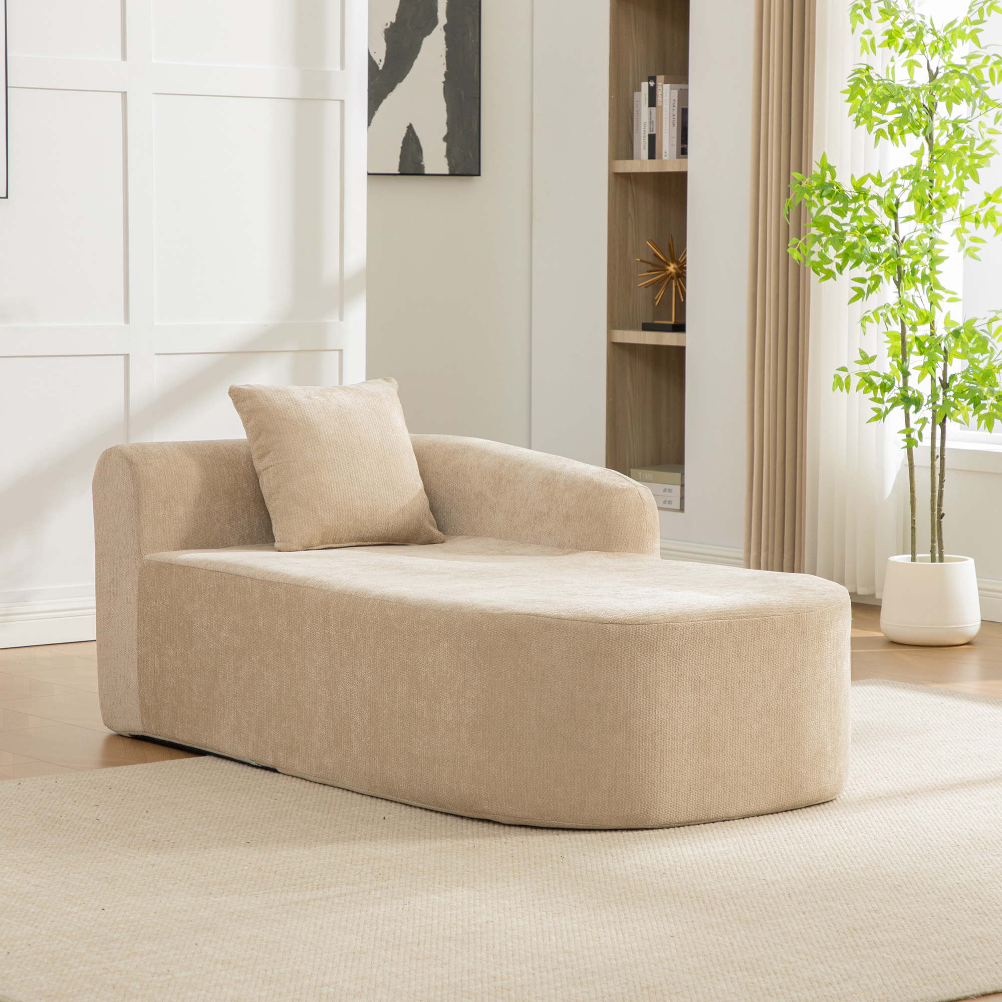 Canapé Modulable en Tissu Chenille Beige Clair, Compressé Sous Vide, Sans Montage Nécessaire, Design Contemporain pour Salon