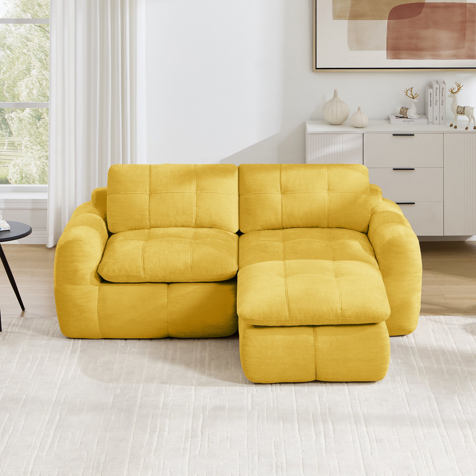 Canapé modulaire sans montage avec ottoman, tissu chenille anti-griffes, confort nuageux mousse haute densité, format 194x160 cm