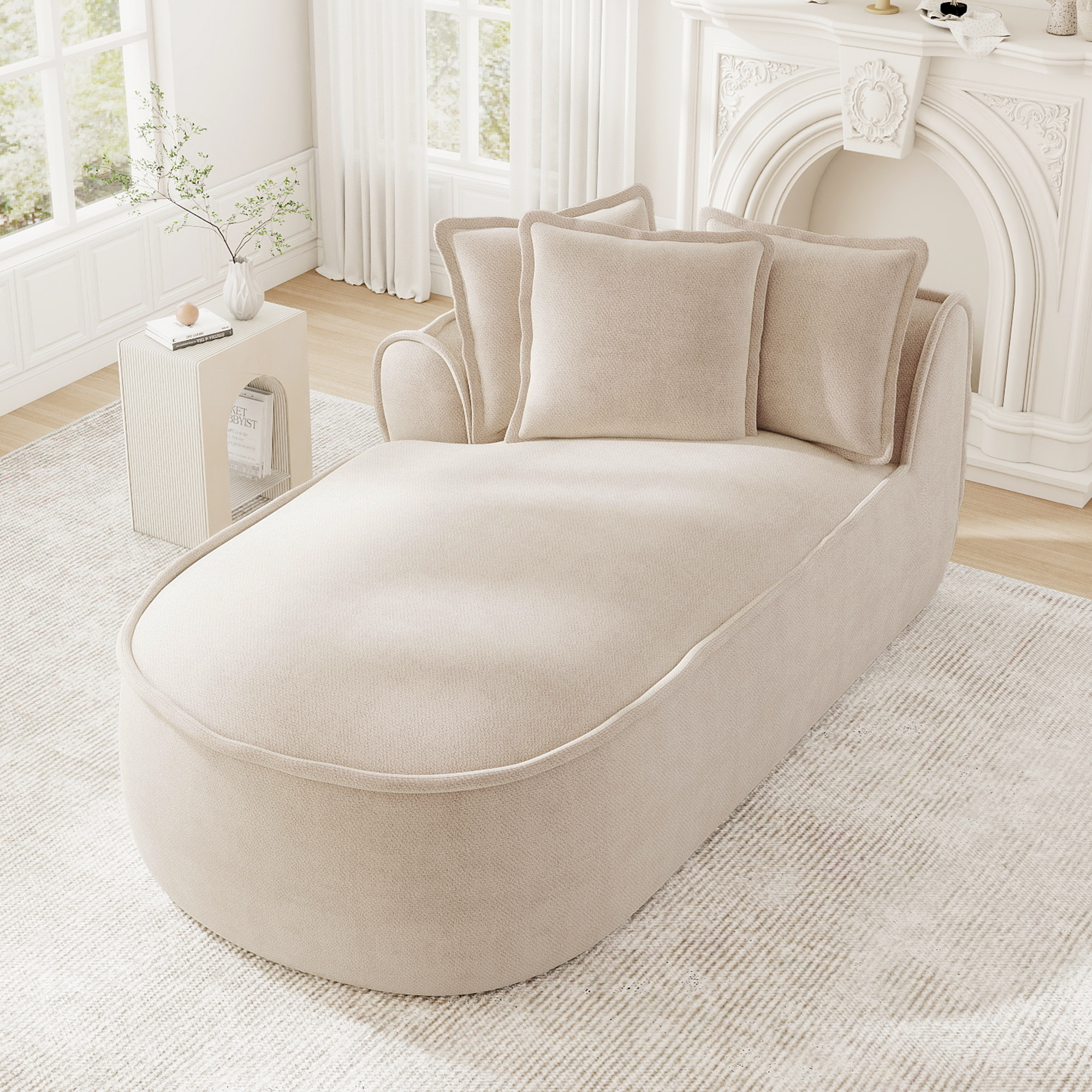 Canapé méridienne gauche sans montage avec assise profonde et dossier ergonomique en chenille taupe clair