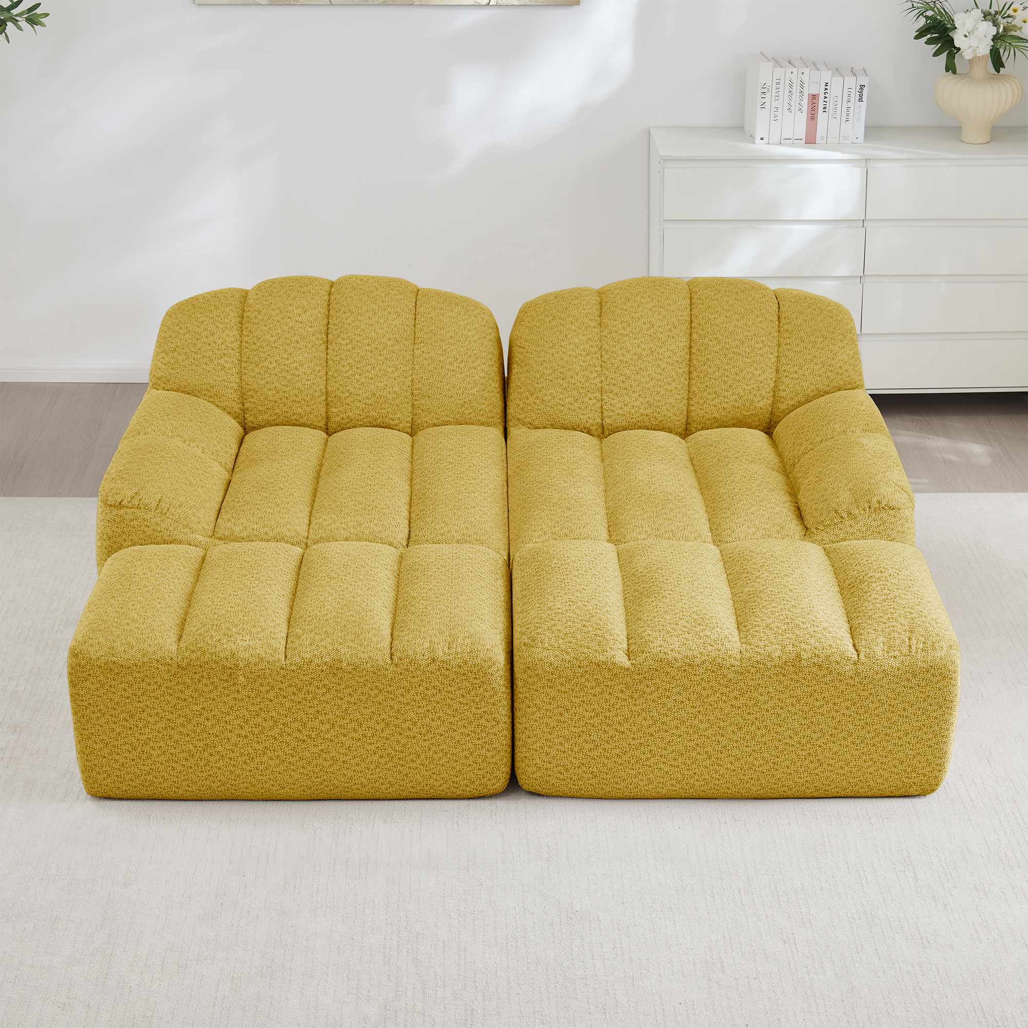 Canapé Modulable 2 Places avec Rangement Intégré et Ottomans, Design Sans Dossier Ergonomique Antidérapant pour Salon Moderne