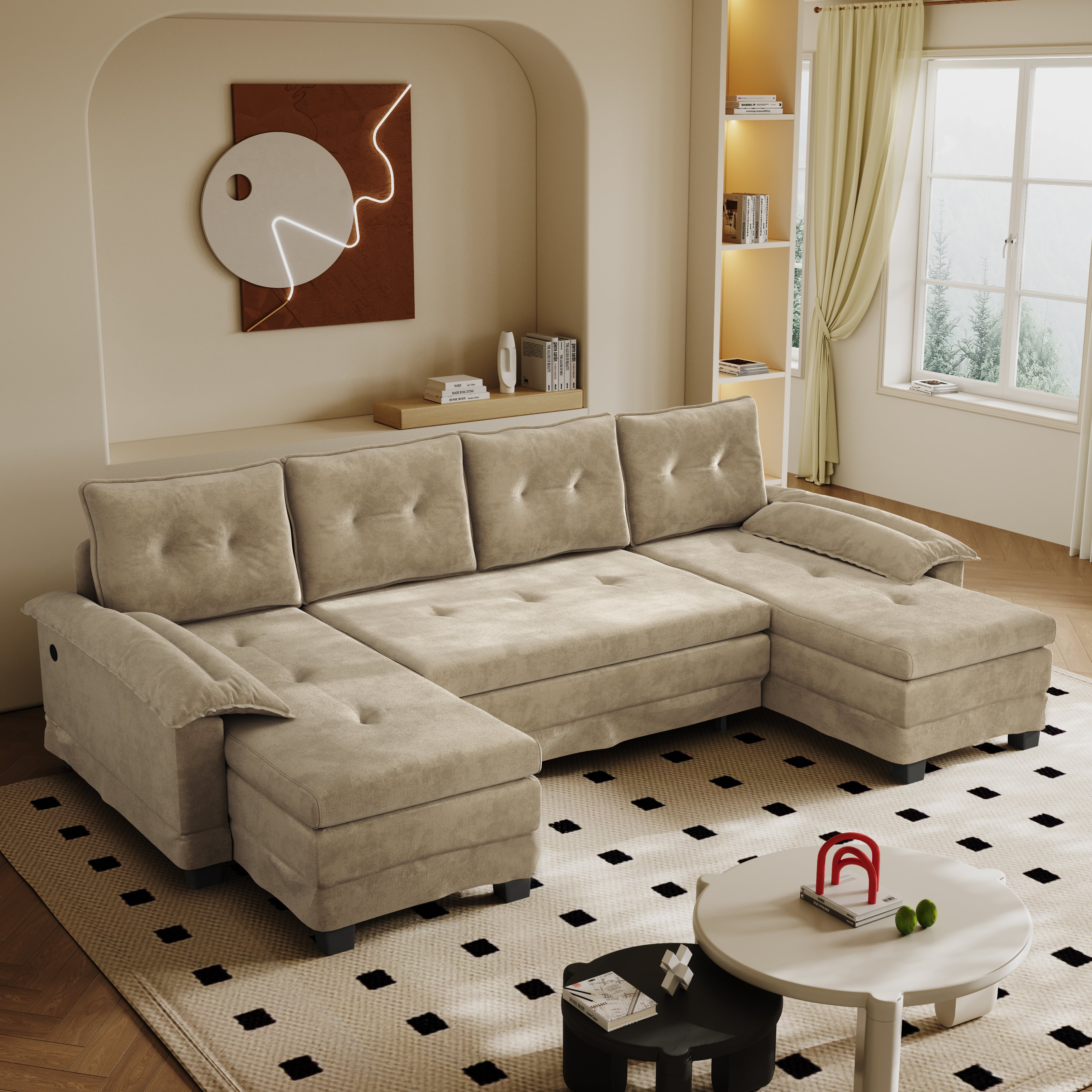 Fauteuil Relax En U Avec Prise USB Intégrée Et Coussins D'accoudoirs Amovibles Pour Salon Moderne Et Confortable