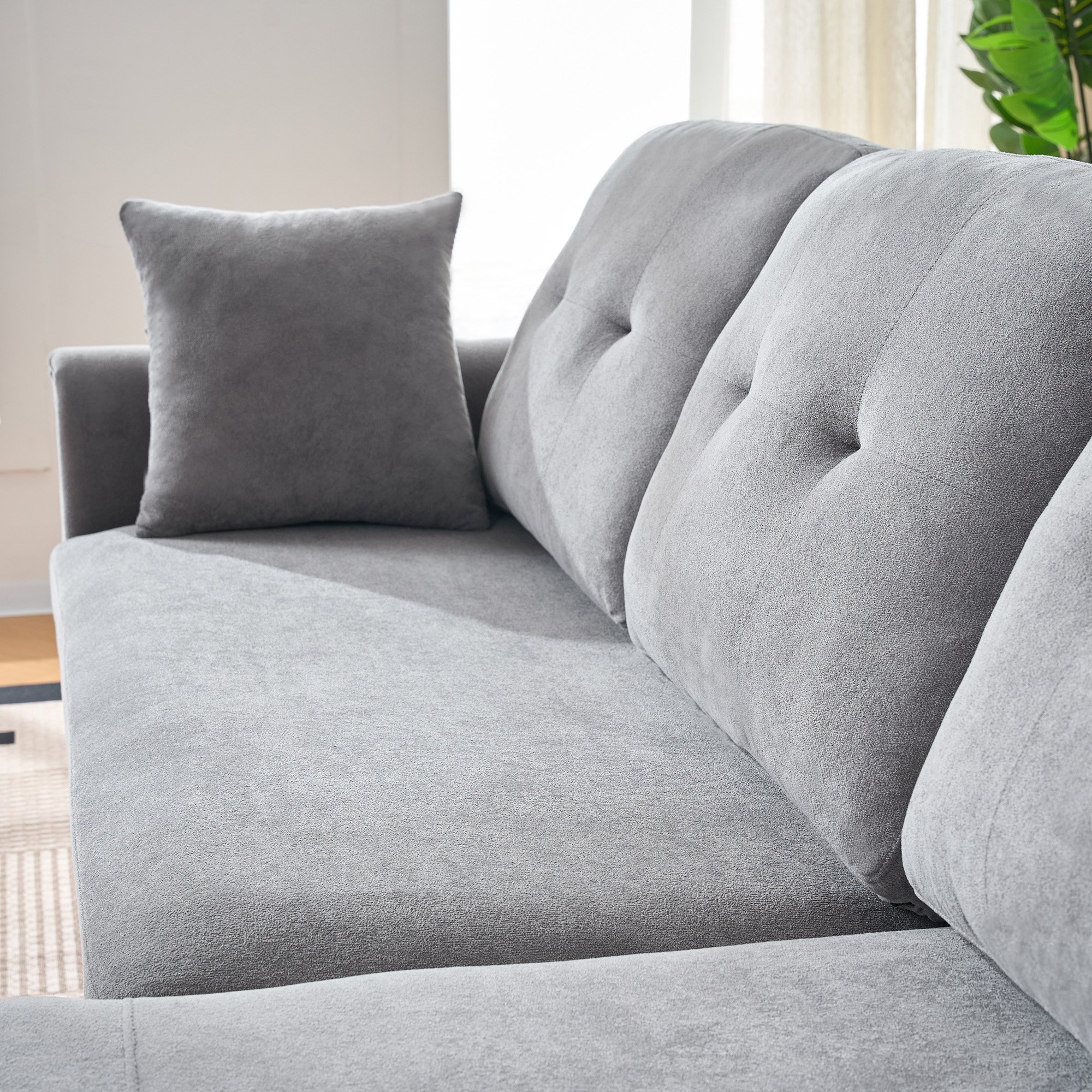 Canapé d'angle convertible U gris en chenille avec coffre de rangement, lit 240x124 cm pour salon ou chambre d'amis, assise profonde 109 cm