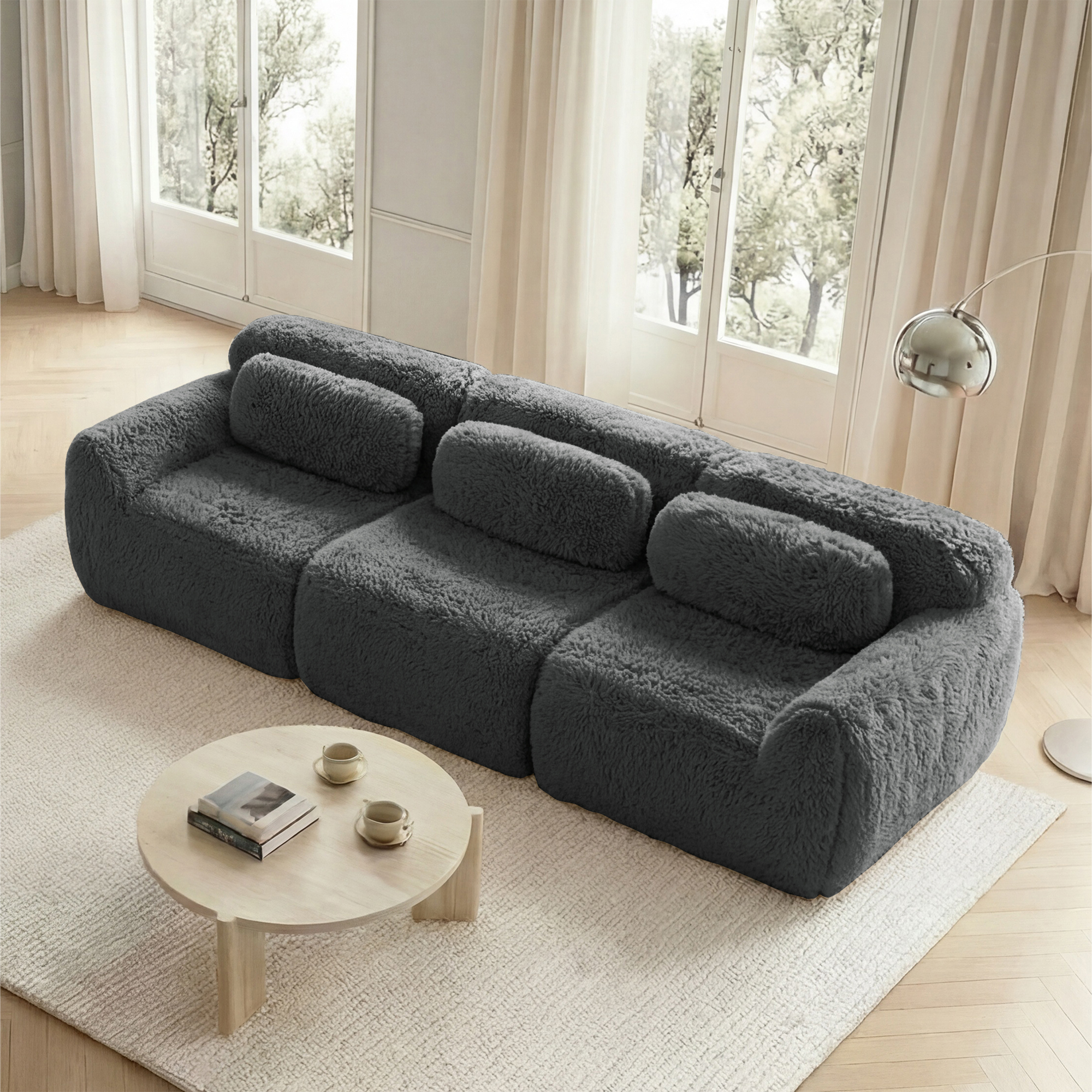 Canapé Modulable 3 Places avec Coffre de Rangement Intégré, Tissu Peluche Ultra-Doux et Mousse Haute Résilience pour Salon Moderne