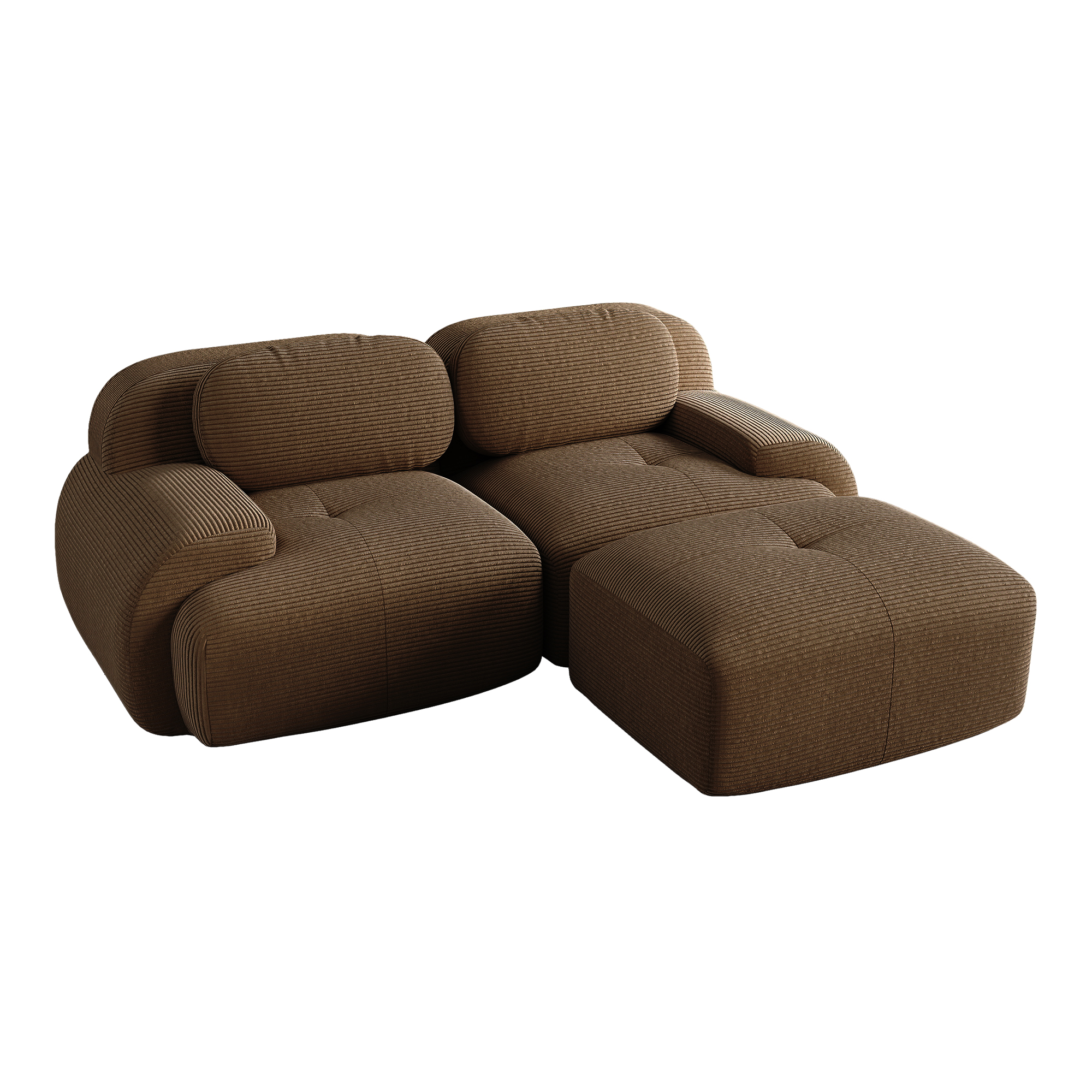 Canapé d'angle en cordonnet marron avec armrests courbés et structure sans cadre en mousse 32D