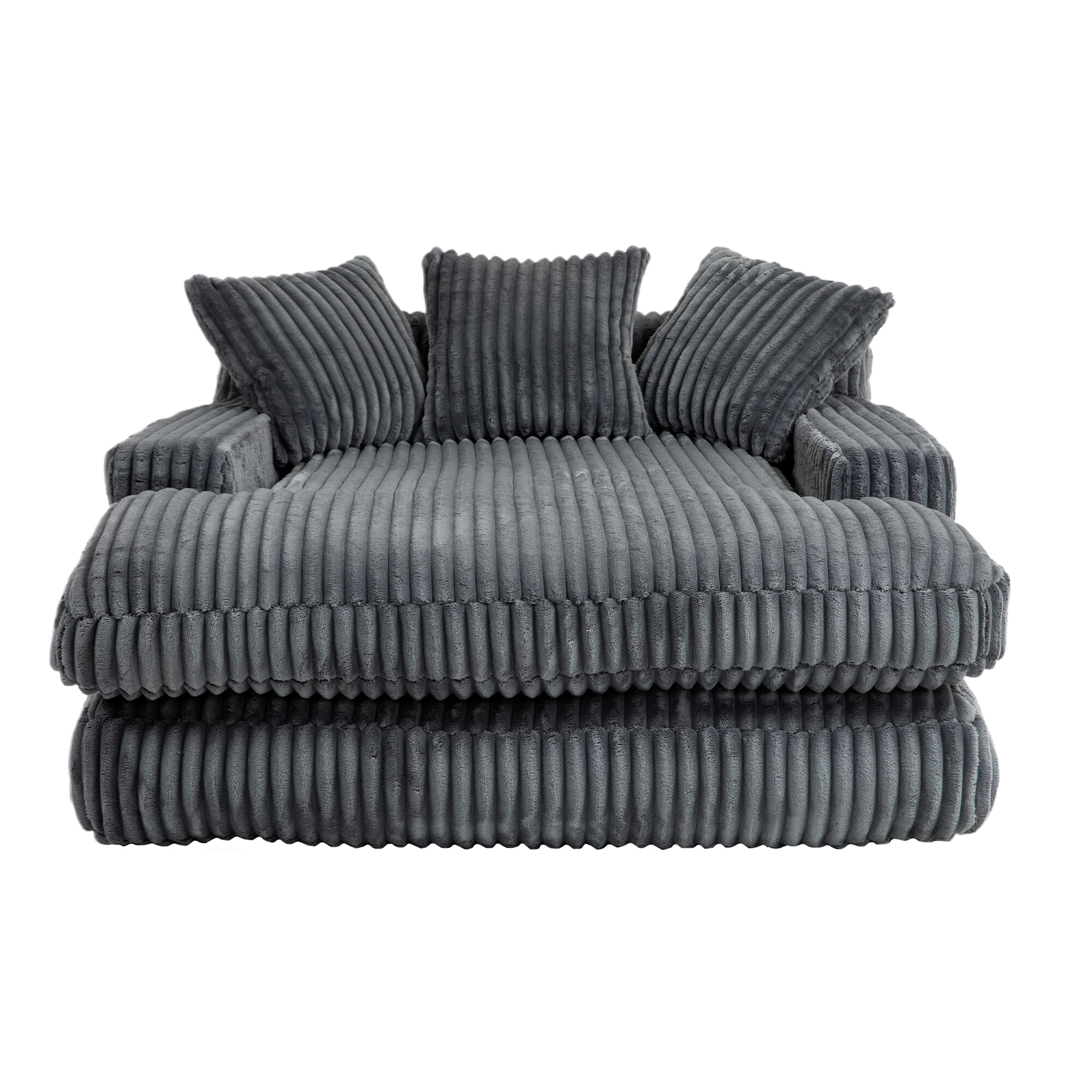Canapé 1 place en velours côtelé gris foncé avec 3 coussins et mousse haute densité, 125x155x63 cm