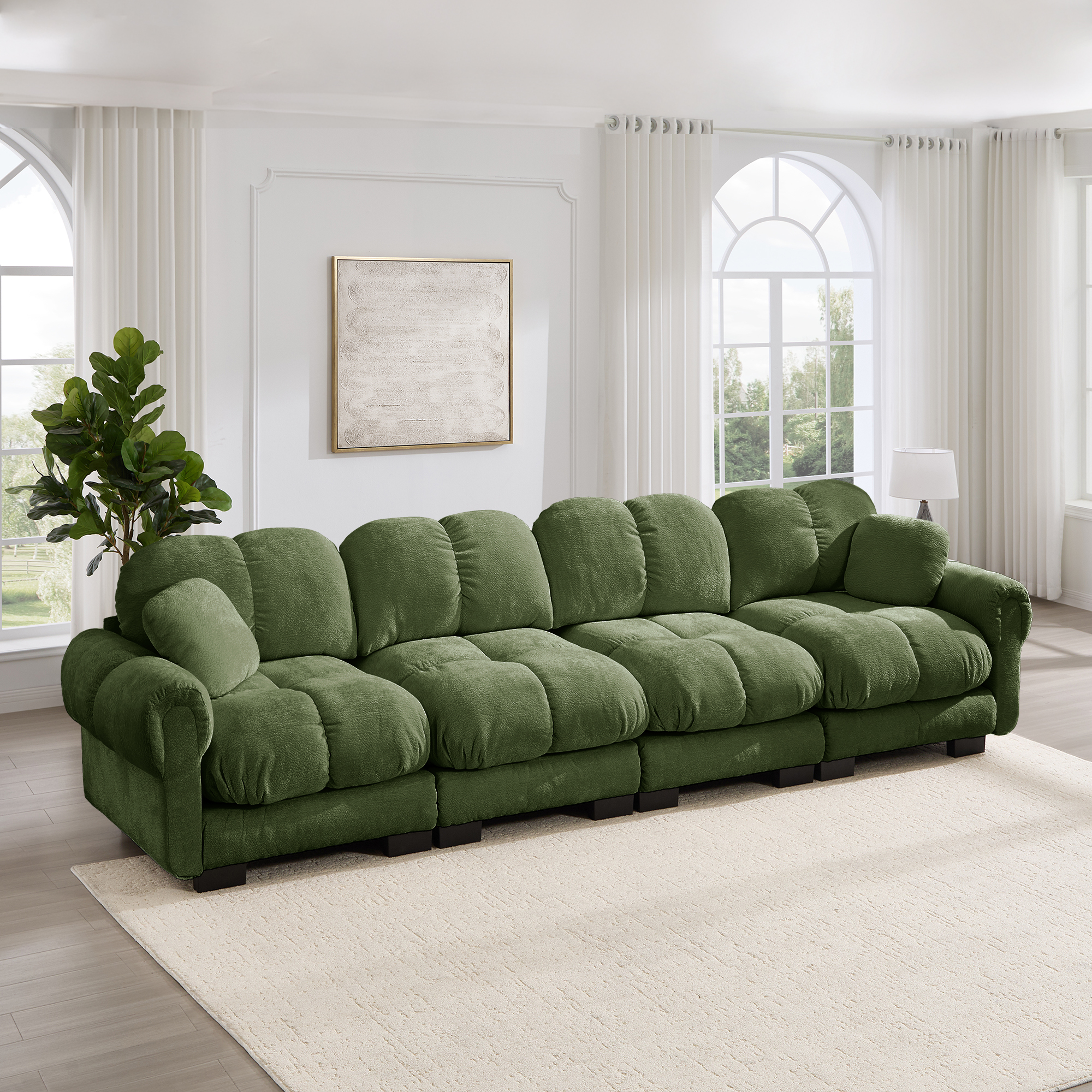 Canapé Modulable 330x86x90cm en Tissu Chenille Vert, Design Contemporain avec Coussins Épais et Dossier Ergonomique pour Salon Moderne