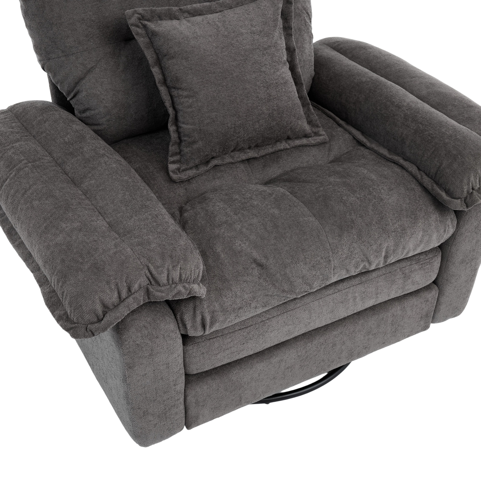 Fauteuil Rotatif 360° Gris Chenille - Siège Pivotant Oversized Ergonomique avec Coussin de Soutien pour Salon et Chambre