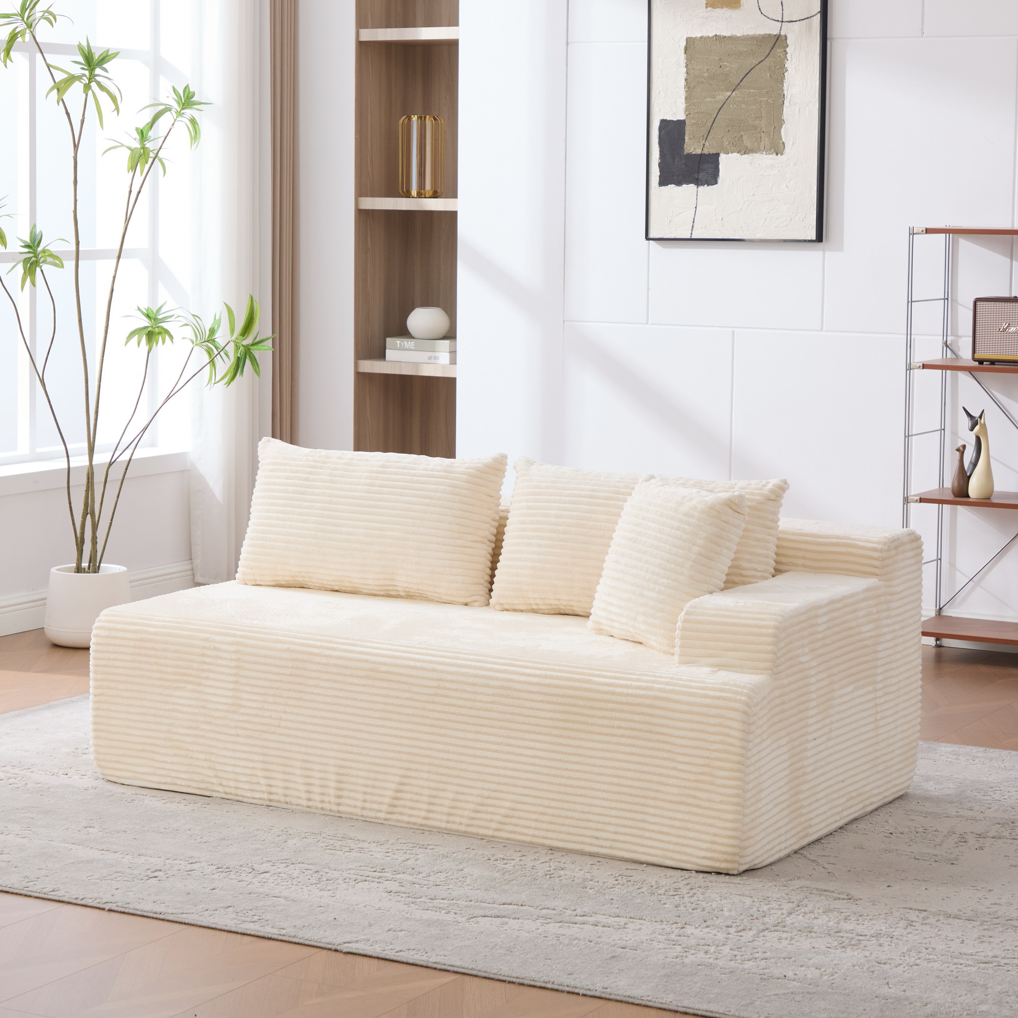 Méridienne Modulable Salon Contemporain Chenille Beige Mousse 30D Retour Forme Rapide