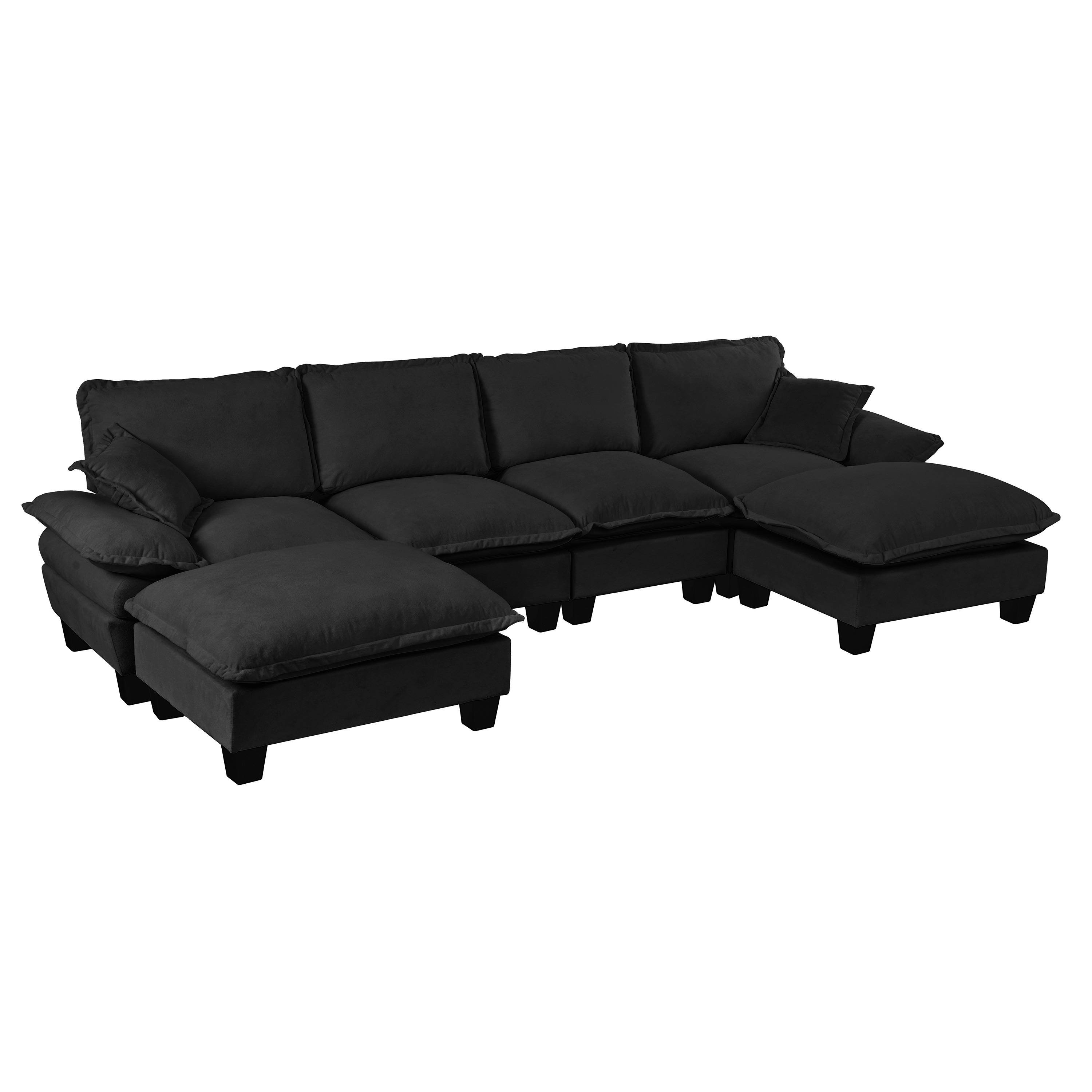 Canapé d'angle Modulable 6 Places, Dimensions 332x151x90 cm, Canapé Noir en Tissu Chenille avec Ottoman pour Grand Salon