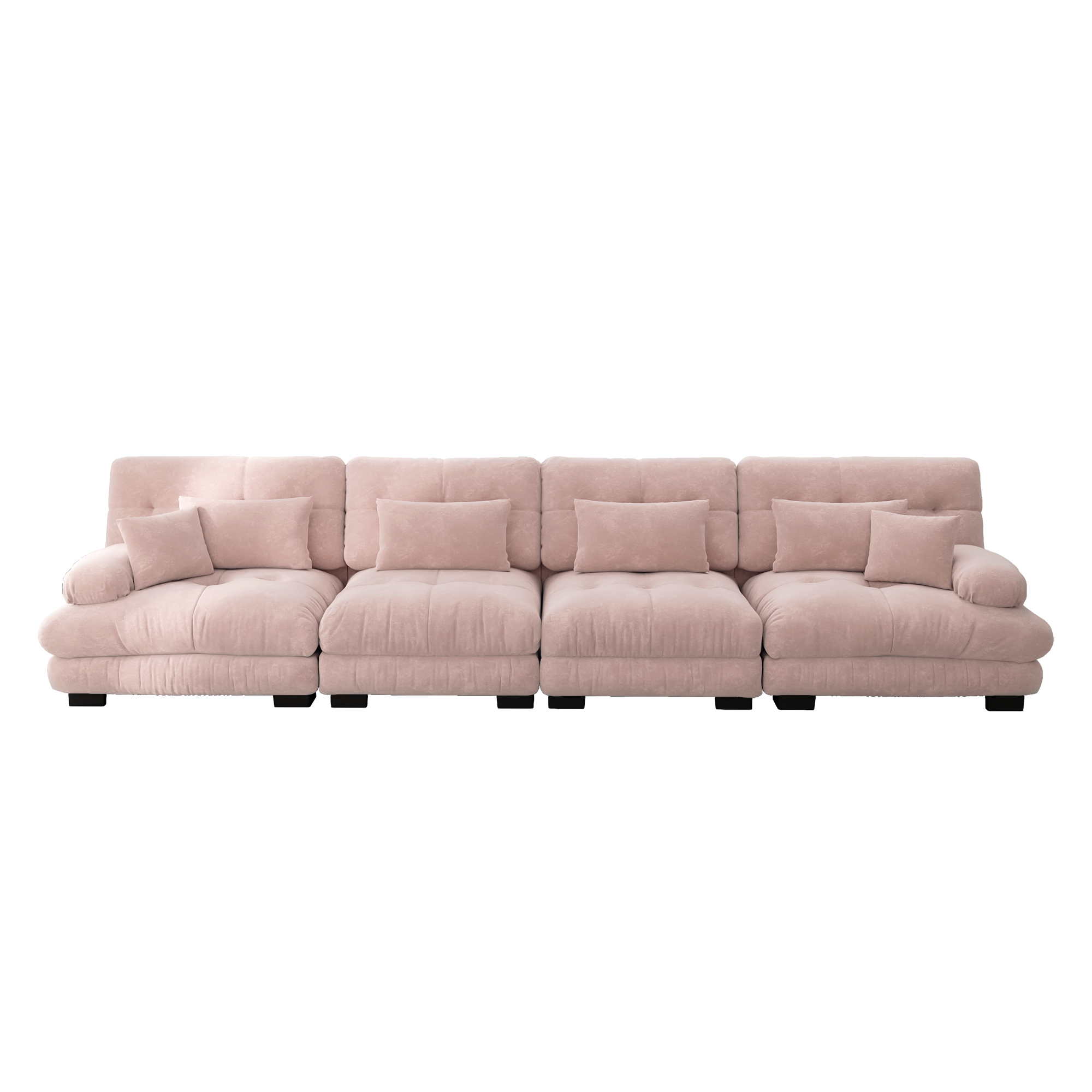 Canapé d'angle 4 places modulable avec LED intégrée et accoudoirs ronds rembourrés en chenille rose