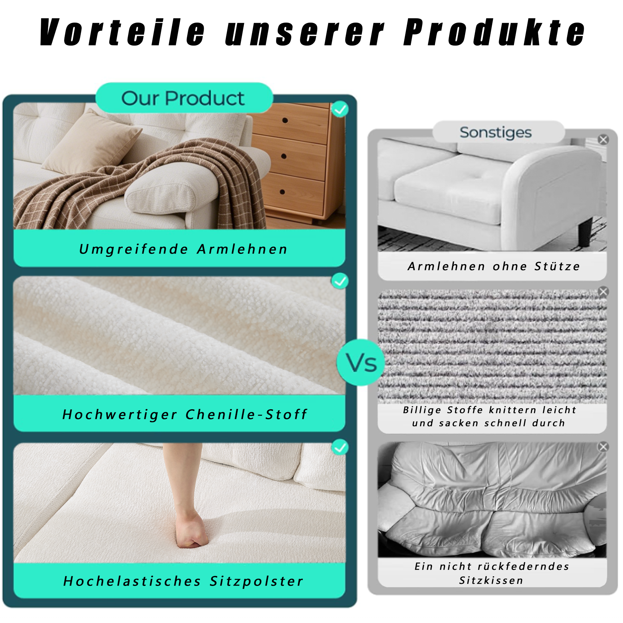 Tissu chenille et accoudoirs rembourrés