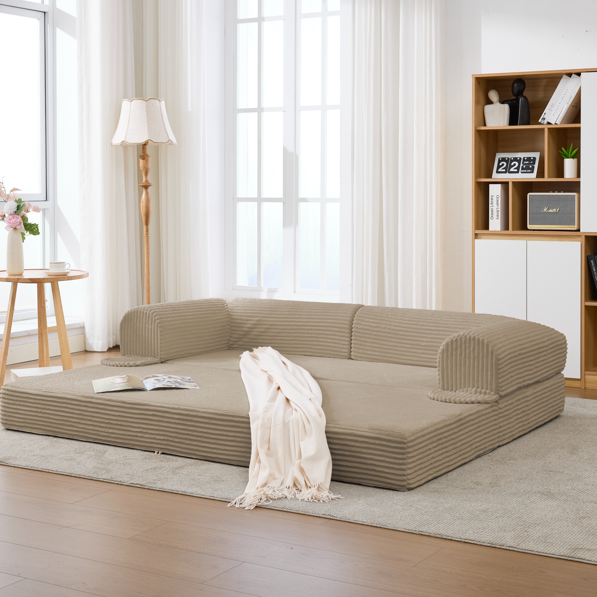 Canapé Droit 190x78x65 Cm, 2 Places avec Coussins Épais, Revêtement Cord Verticaux Marron, Design Compact Pour Petit Salon