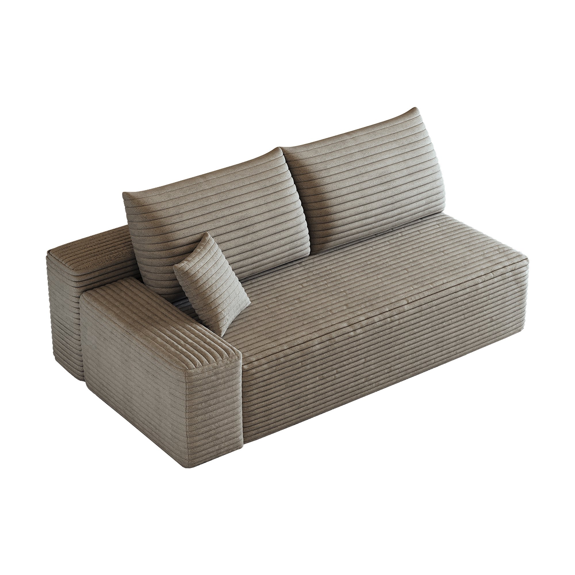 Canapé 2 places Camel en tissu velours côtelé, structure sans montage, dimensions 175x95x83 cm pour salon moderne et confortable