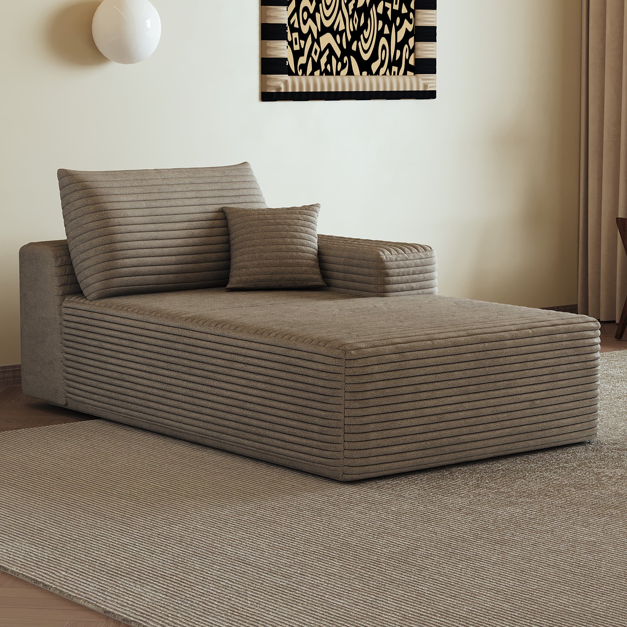 Canapé droit Camel 175x95x83 cm en tissu velours côtelé, structure modulaire sans montage, confort nuageux pour salon moderne et chambre.