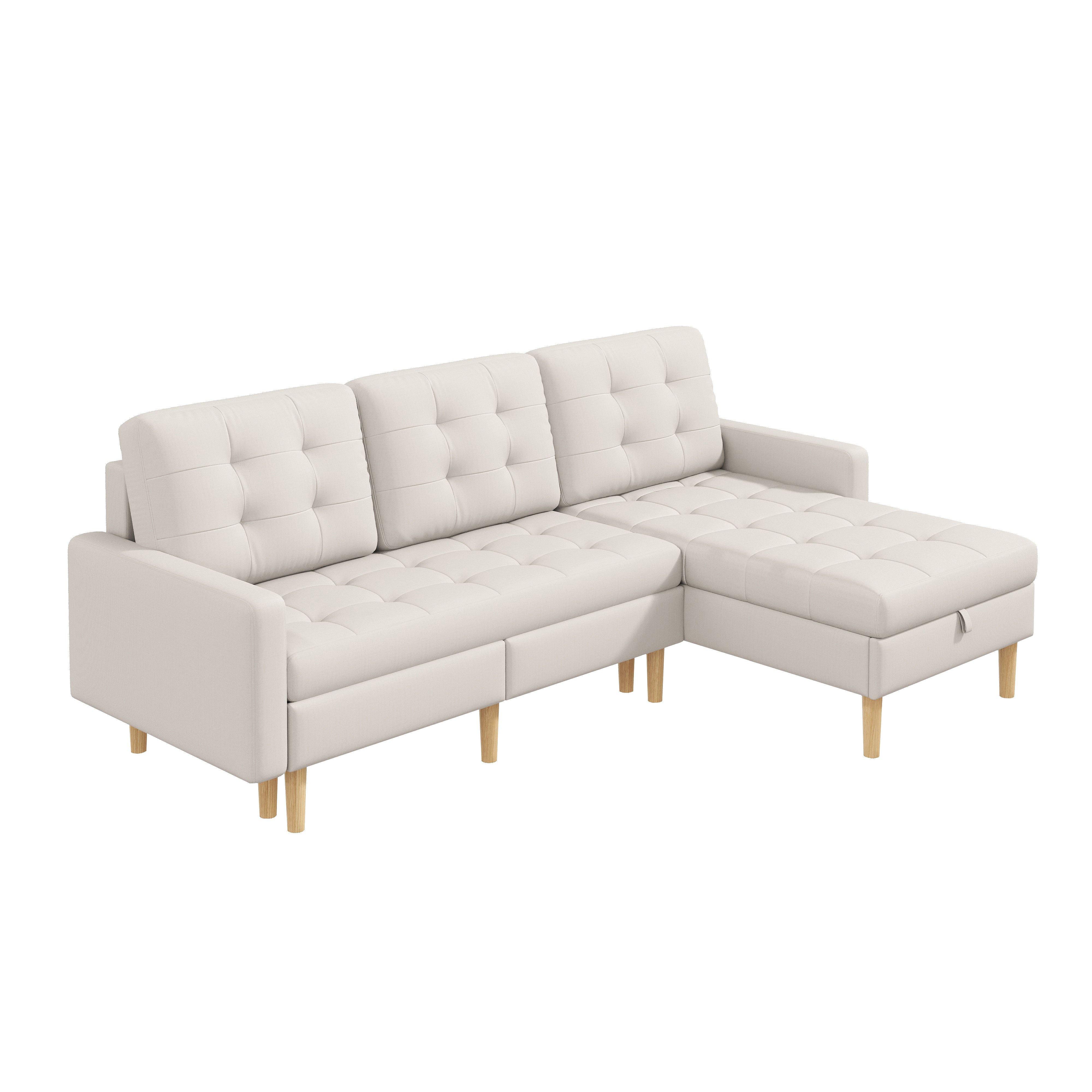 Canapé d'angle avec double coffre de rangement et chaise longue amovible, structure robuste 135kg, tissu facile à nettoyer