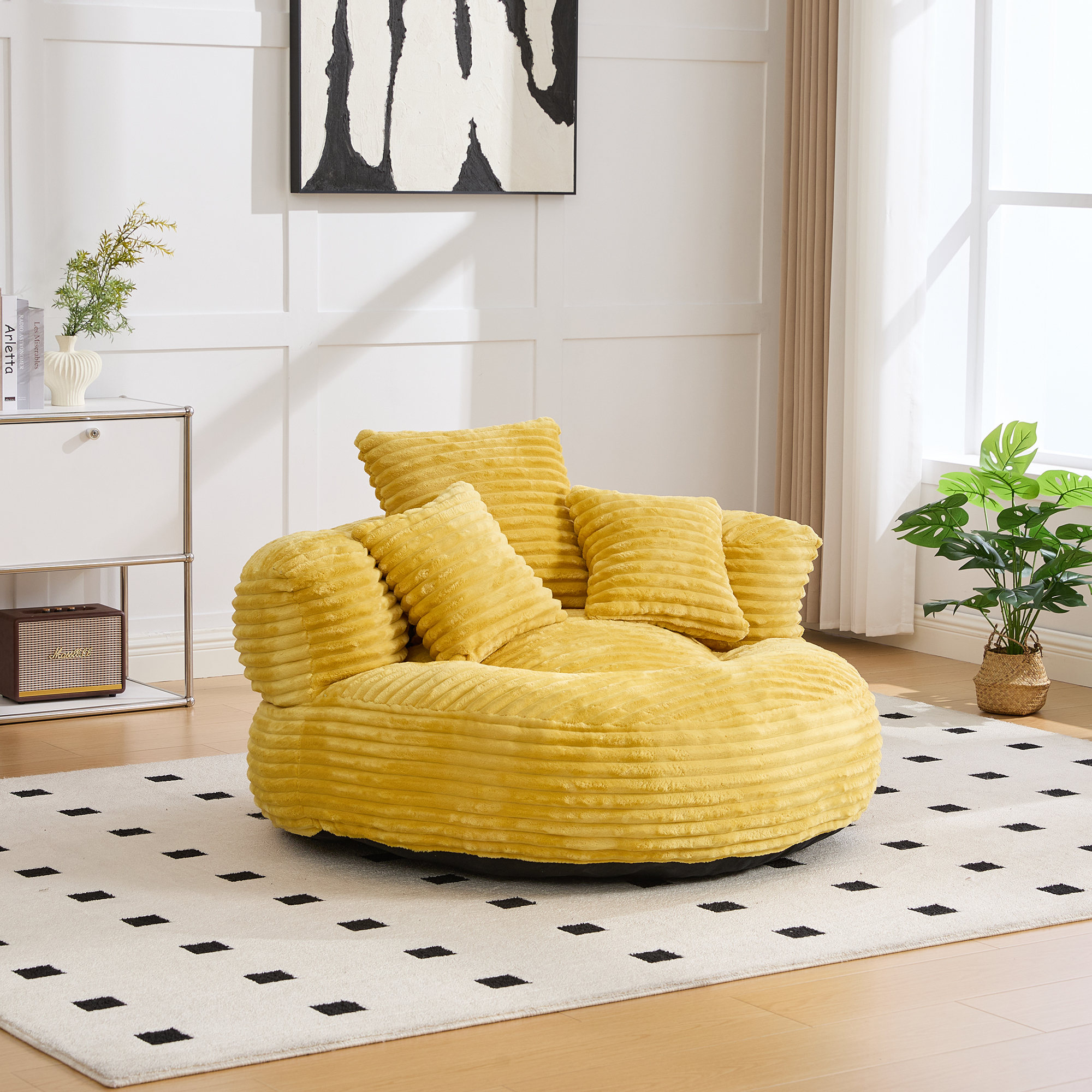 Canapé 108x108x52 cm avec dossier haut, accoudoirs et rangement intégré, 20,5 kg, pour adulte et enfant