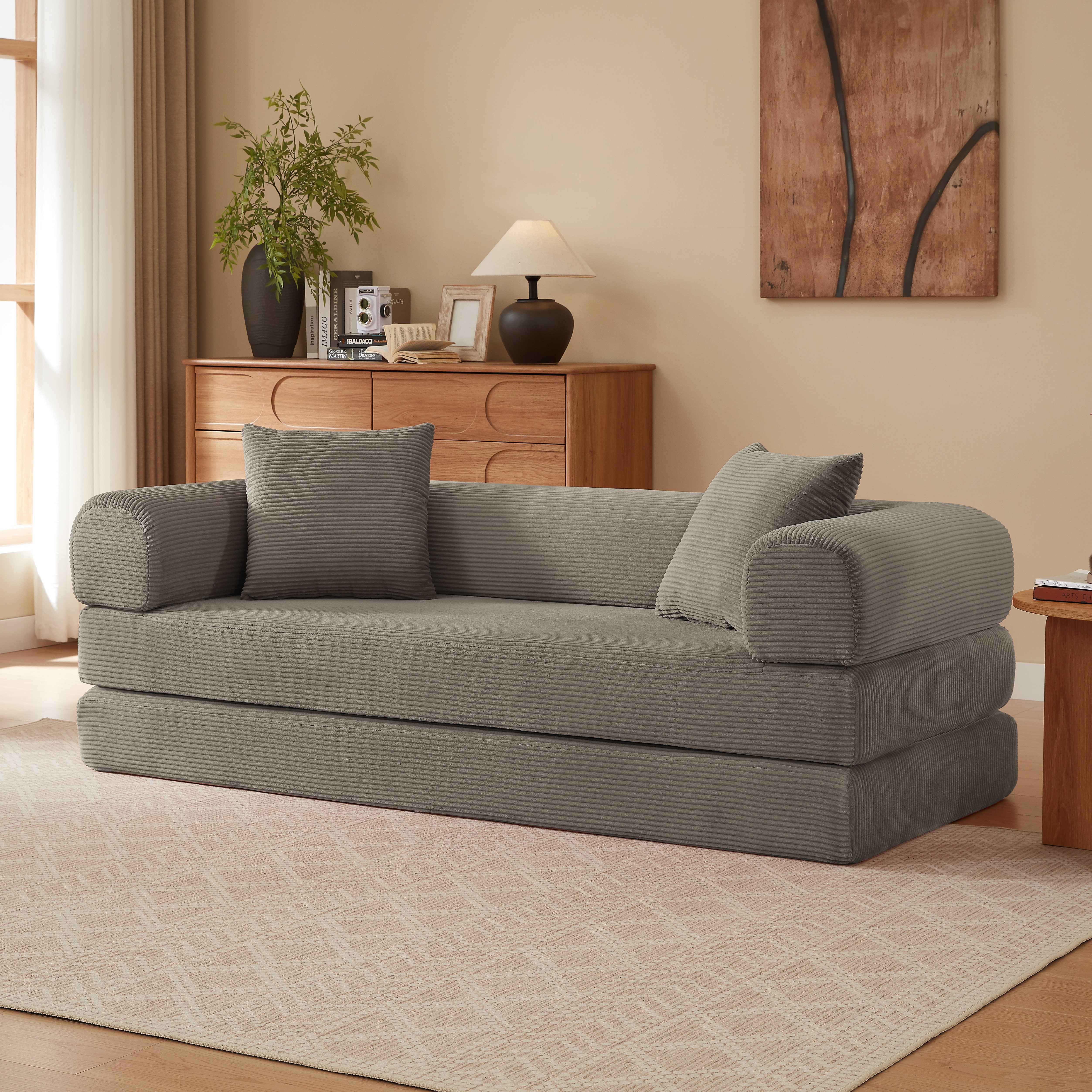 Canapé Convertible Lit Compact Taupe, Design Moderne sans Ossements, Mousse Respirante et Pieds Stables pour Appartement