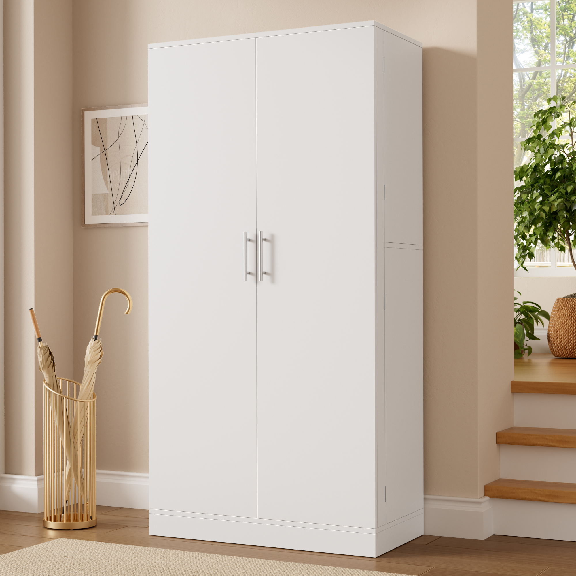 Meuble à chaussures blanc 160x80x40 cm, Armoire haute avec portes et étagères ajustables, Rangement entrée moderne en panneau de particules