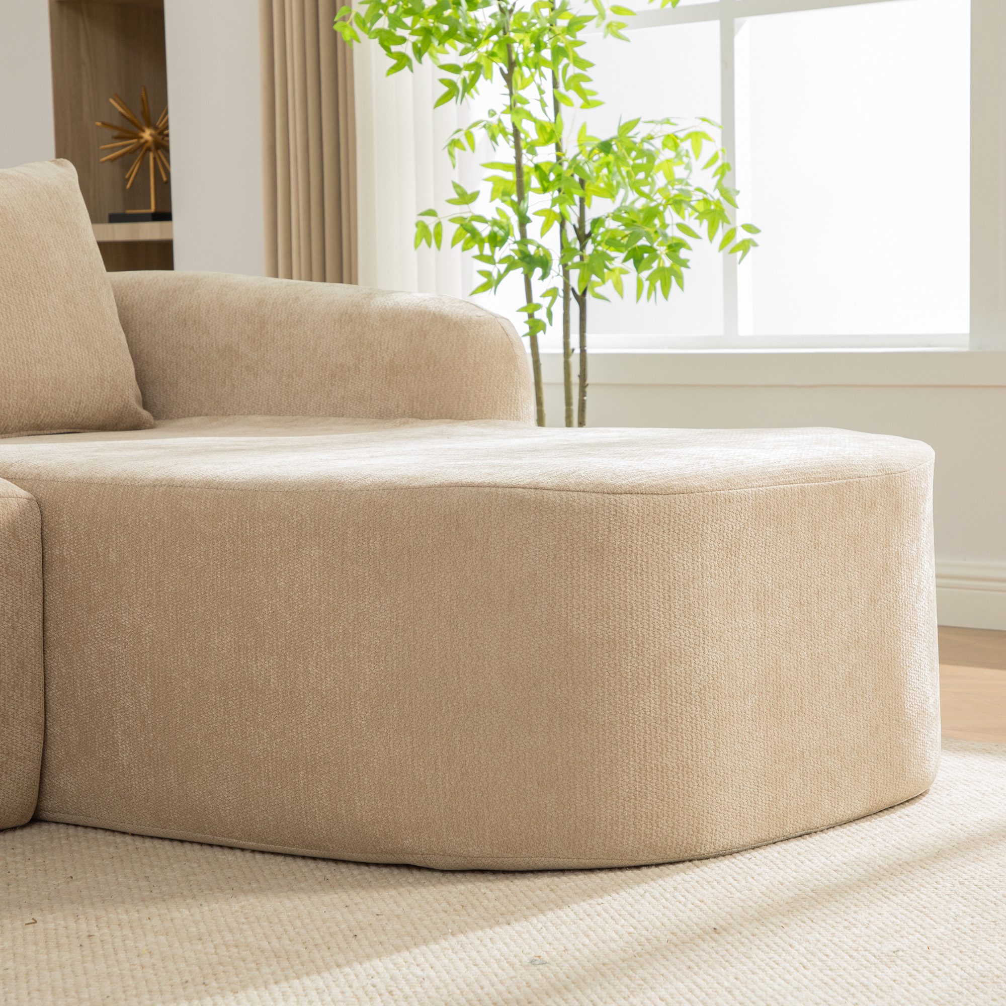Canapé Modulable en Tissu Chenille Beige Clair, Compressé Sous Vide, Sans Montage Nécessaire, Design Contemporain pour Salon