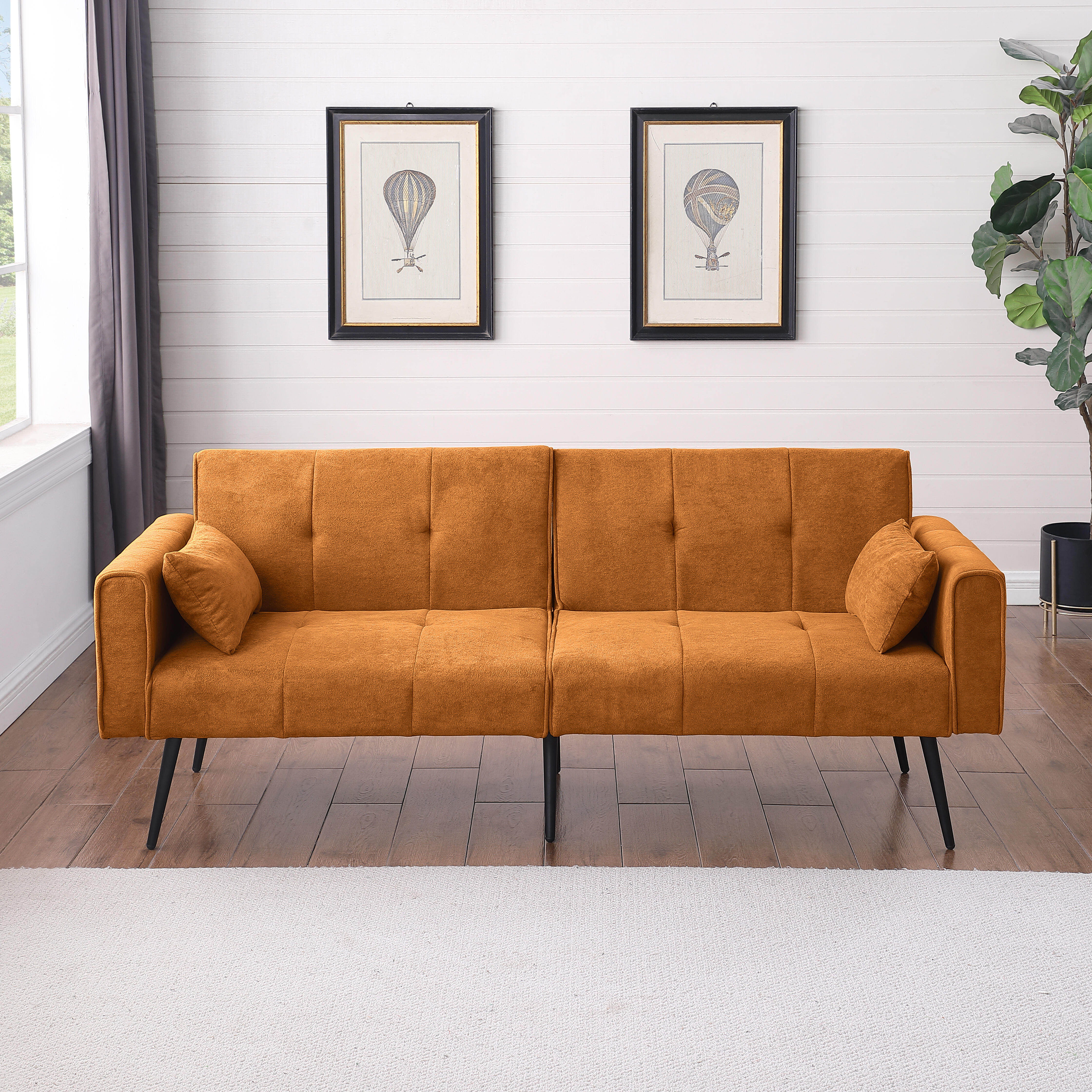Canapé Modulable Tissu Orange 175x71x71 cm - Canapé Lit Pliable Design Moderne avec Pieds Métal pour Salon et Chambre