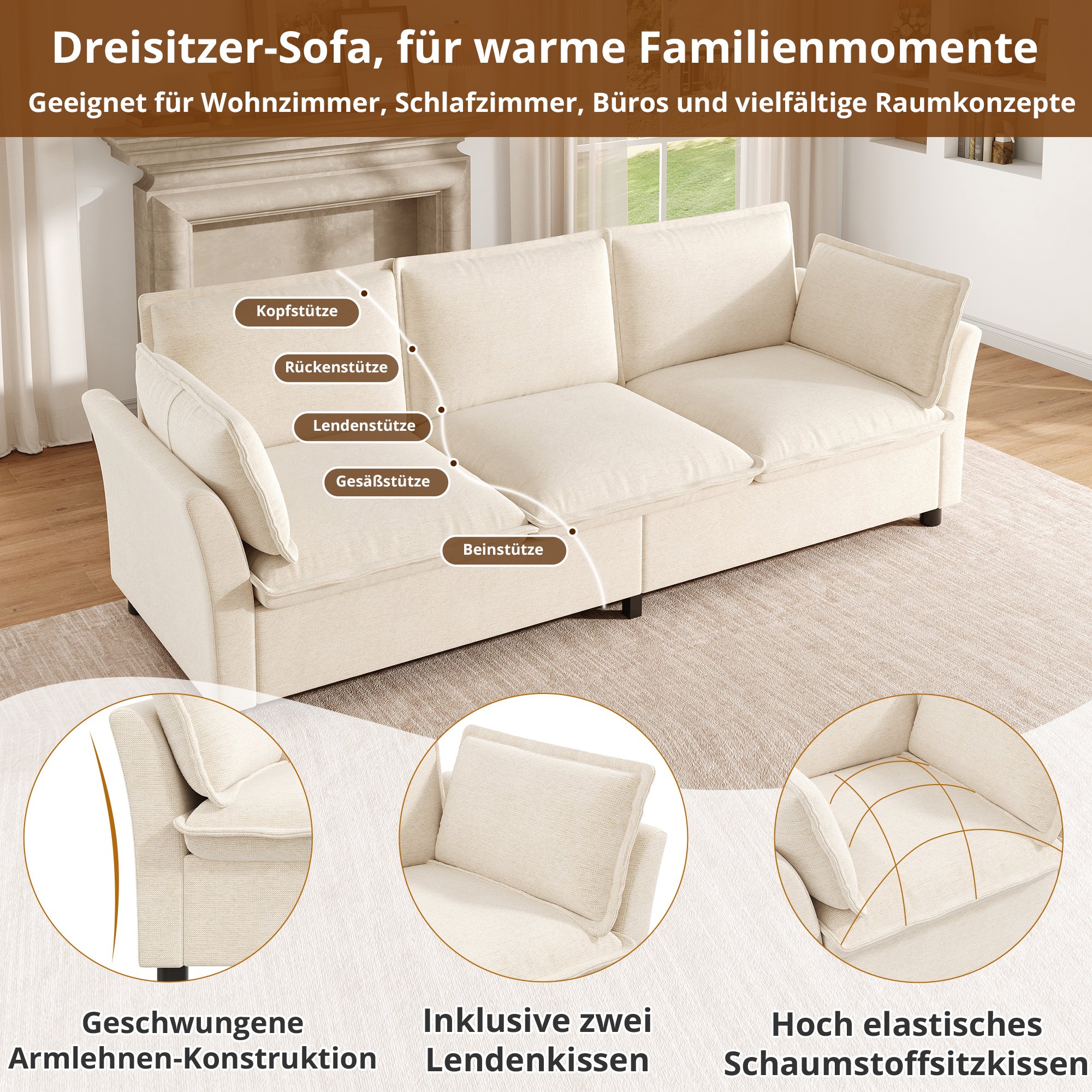 Ensemble Canapé Modulable Beige Chenille, 3+2 Places, Design Nuage Doux, Assemblage Facile avec Outils Inclus, Livraison 4 Colis