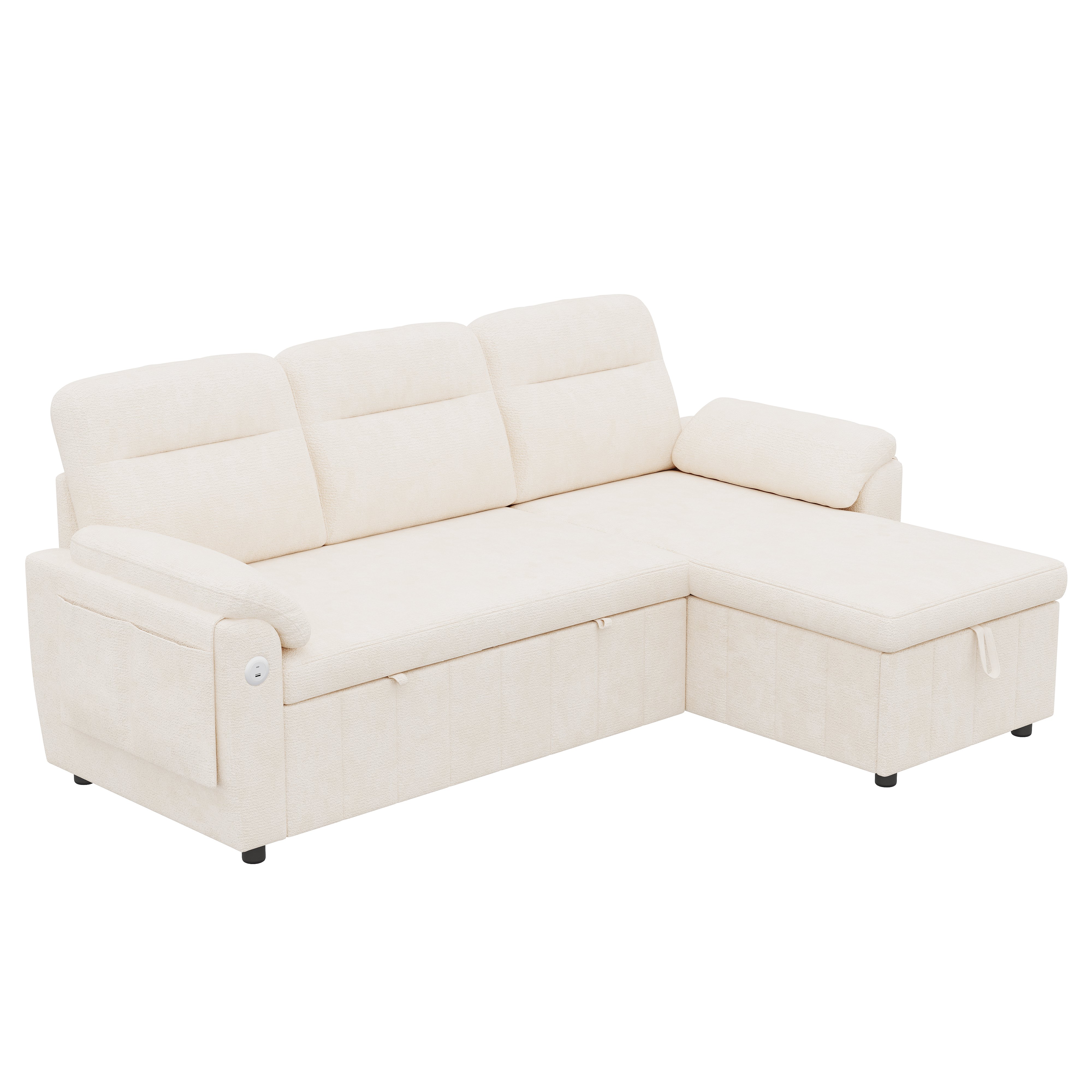 Canapé d'angle 3 places dimensions 208x131x88 cm, charge max 450 kg, avec chaise longue réversible et espace de stockage pratique