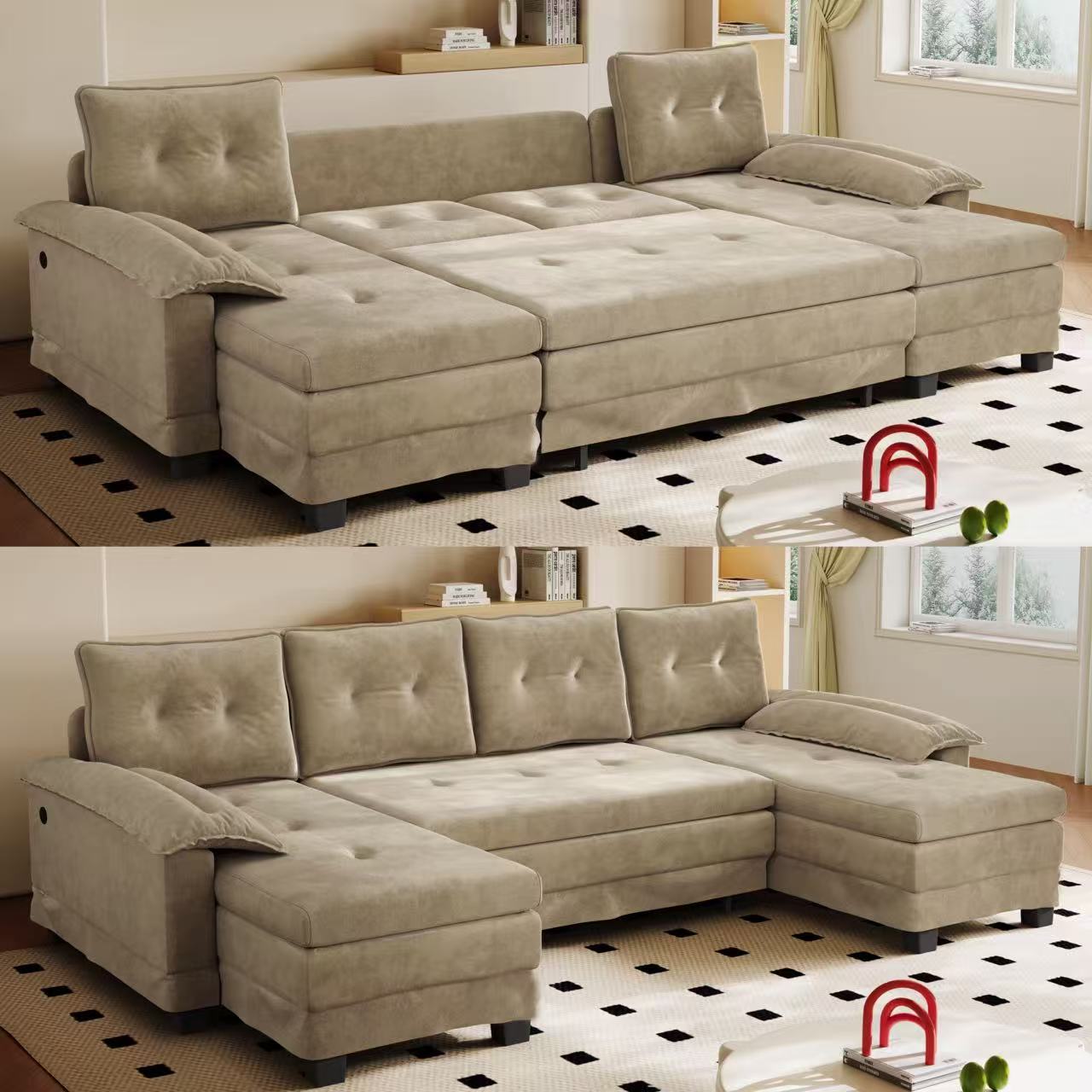 Fauteuil Relax En U Avec Prise USB Intégrée Et Coussins D'accoudoirs Amovibles Pour Salon Moderne Et Confortable