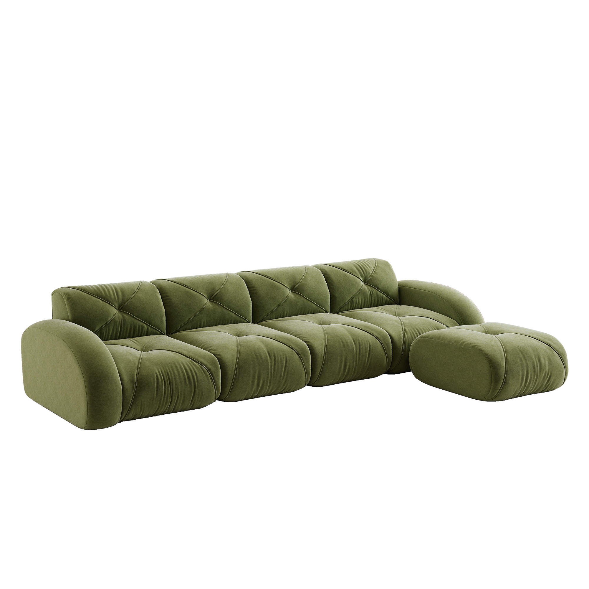 Fauteuil Modulable Canapé D'angle Vert En Tissu Chenille Avec Repose-Pieds Intégré Pour Salon Moderne