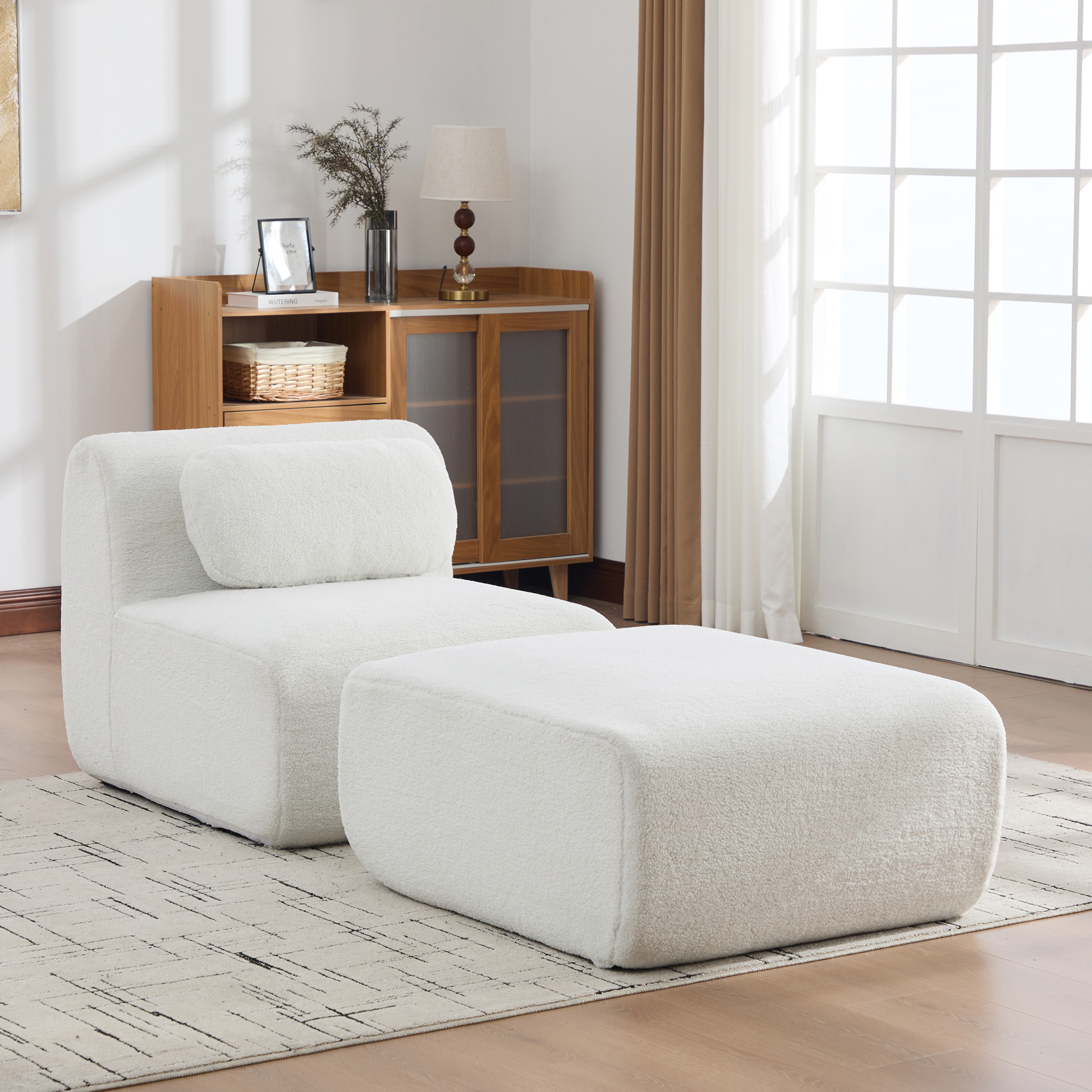 Canapé Modulable Tissu Chenille Anti-Boulochage Ivoire 79x177x71 cm - Structure Modulaire avec Tiroir de Rangement Caché