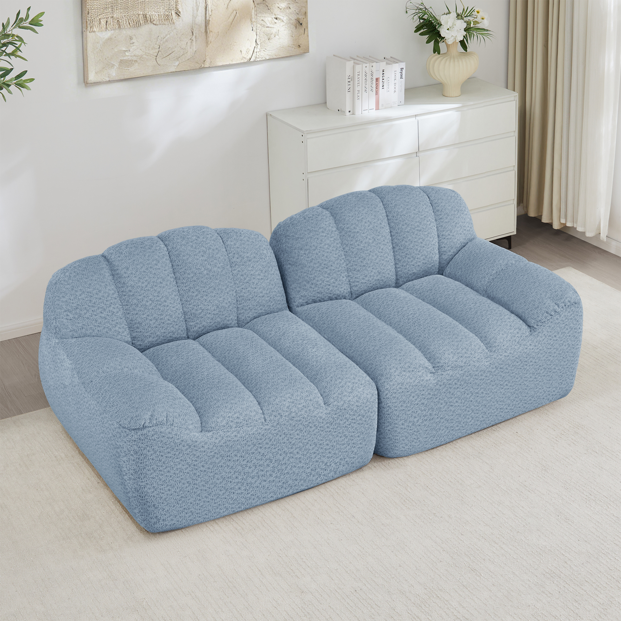 Canapé Modulable Bleu Sans Montage, Structure Ergonomique Profonde Avec Tiroir Intégré, Granular Fleece Doux Et Résistant