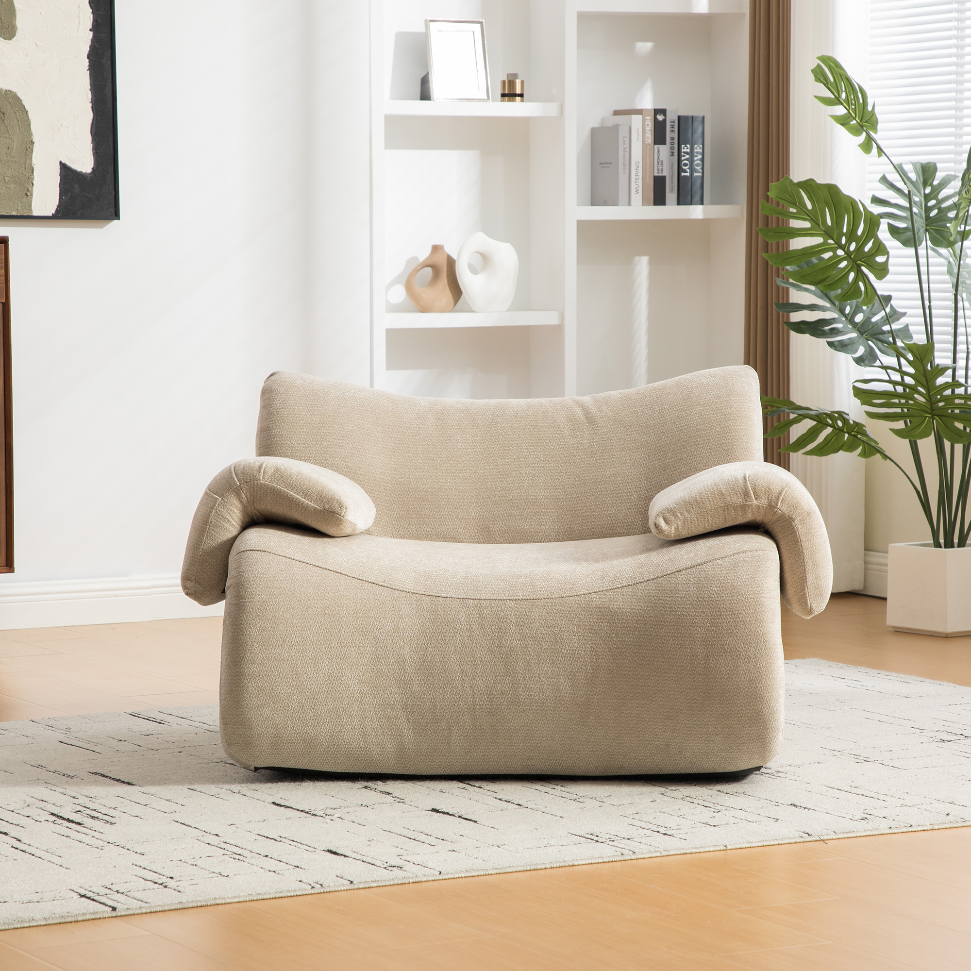 Canapé Modulable Chenille Compressé, Design Salon Moderne, Coussins Mousse Haute Élasticité 30D, Couleur Beige Clair, Structure Antidérapante
