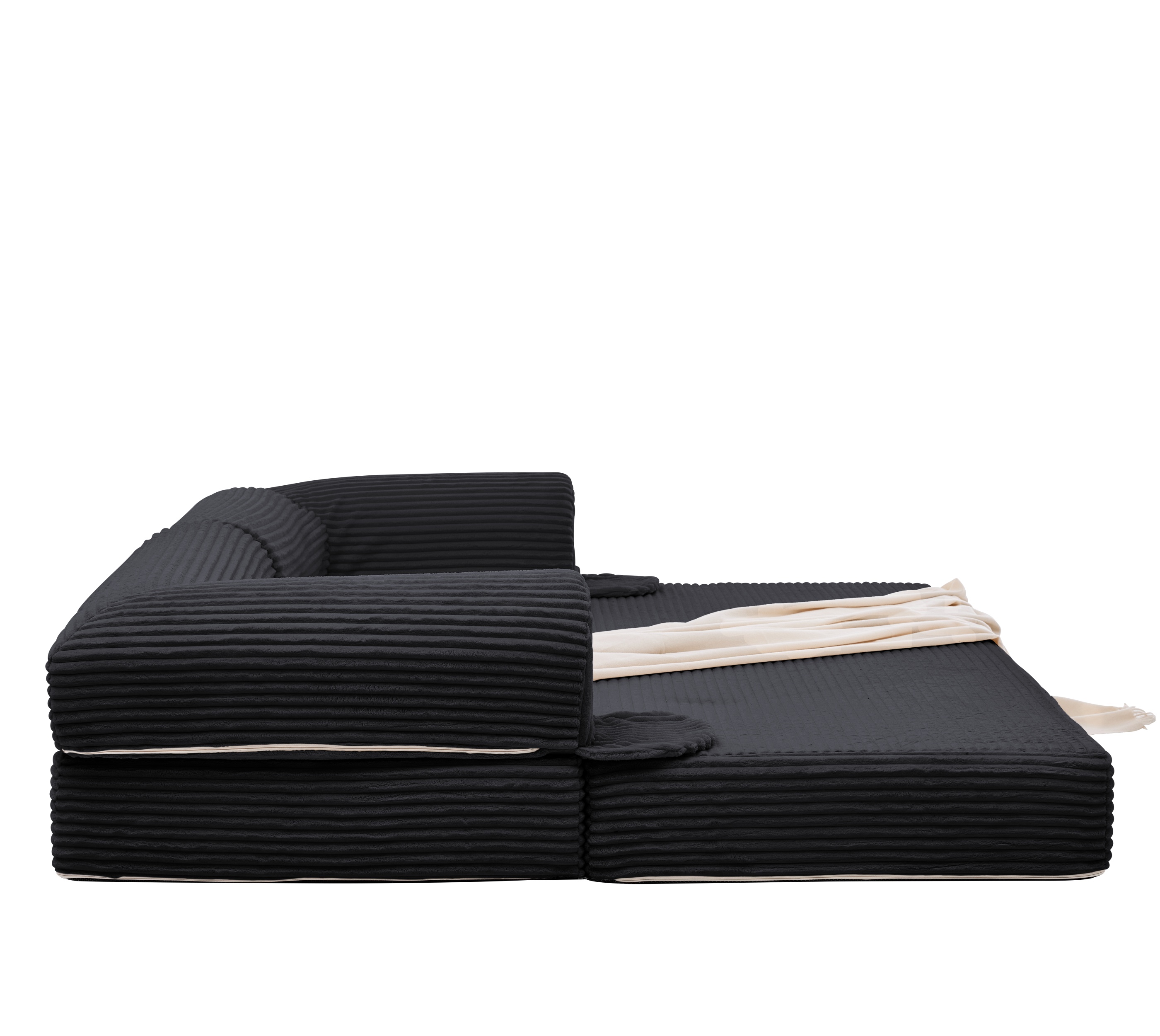 Canapé Droit 2 Places Noir - Canapé Lit Convertible avec Rangement Intégré et Tissu Côtelé