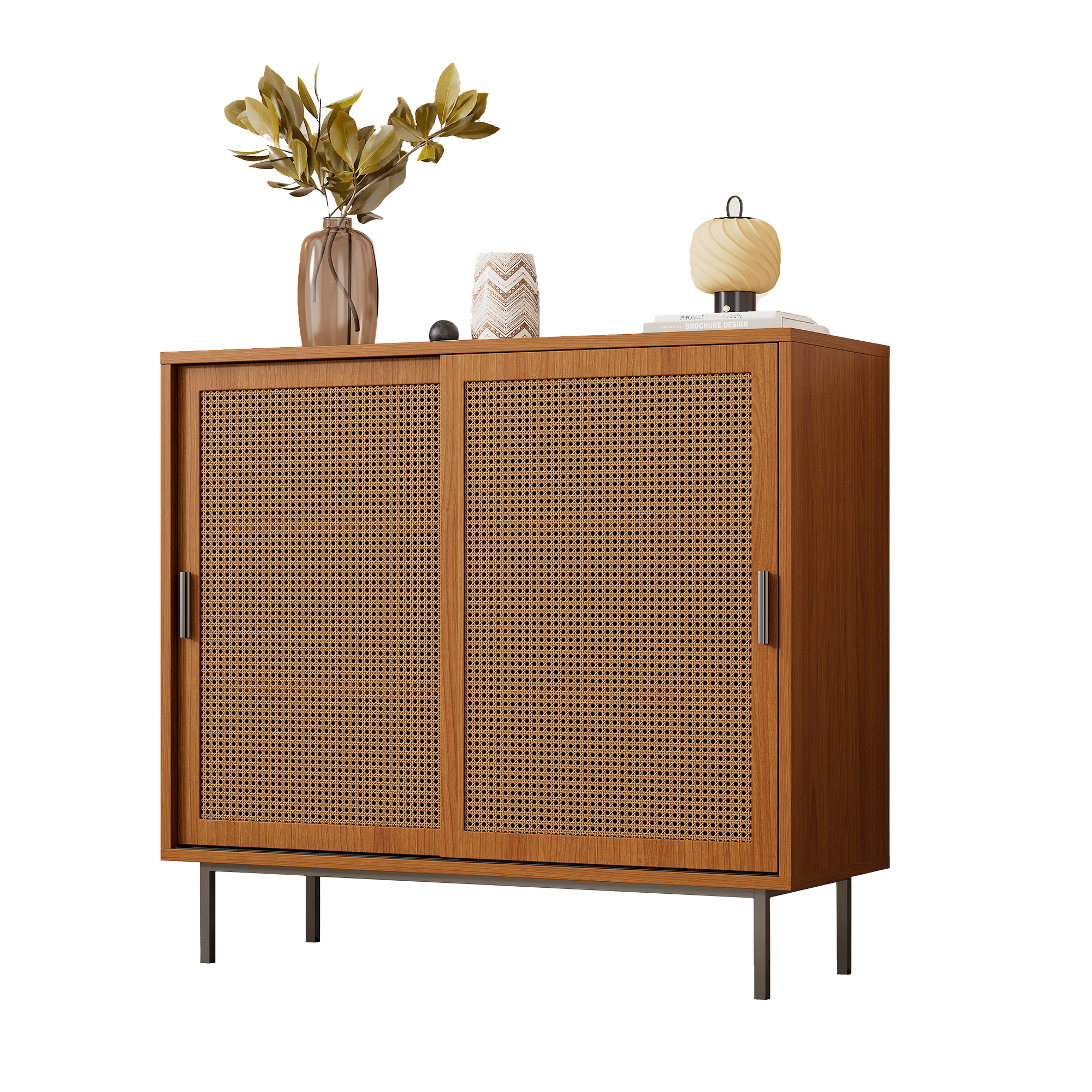 Buffet de cuisine 100x90x37 cm, Meuble de rangement compact avec 2 portes coulissantes et étagères réglables, Idéal Salon et Cuisine