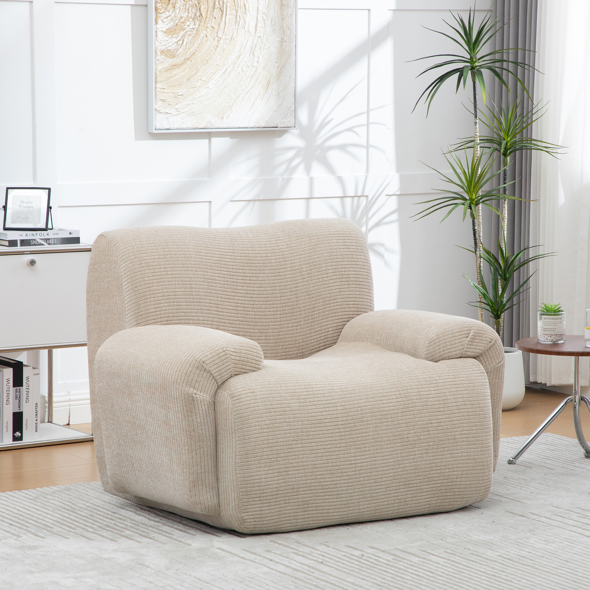 Fauteuil Individuel Revêtement Chenille Strapaziable - Structure Rembourrée Mousse Élastique 30D avec Tabouret Accordé