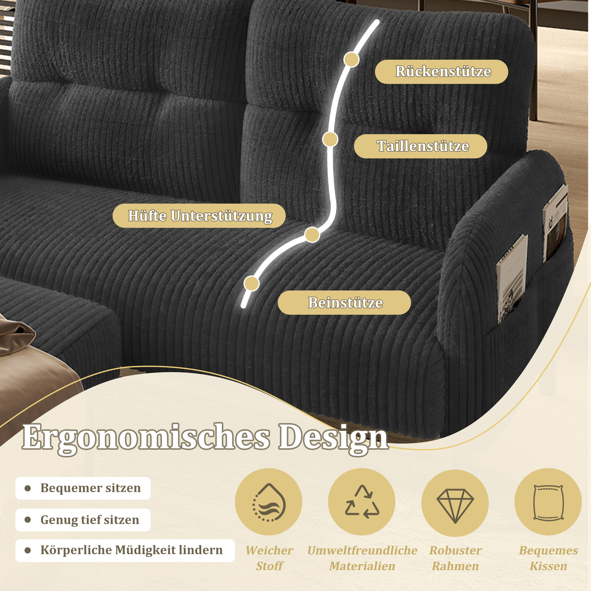 Dossier haut et accoudoirs ergonomiques
