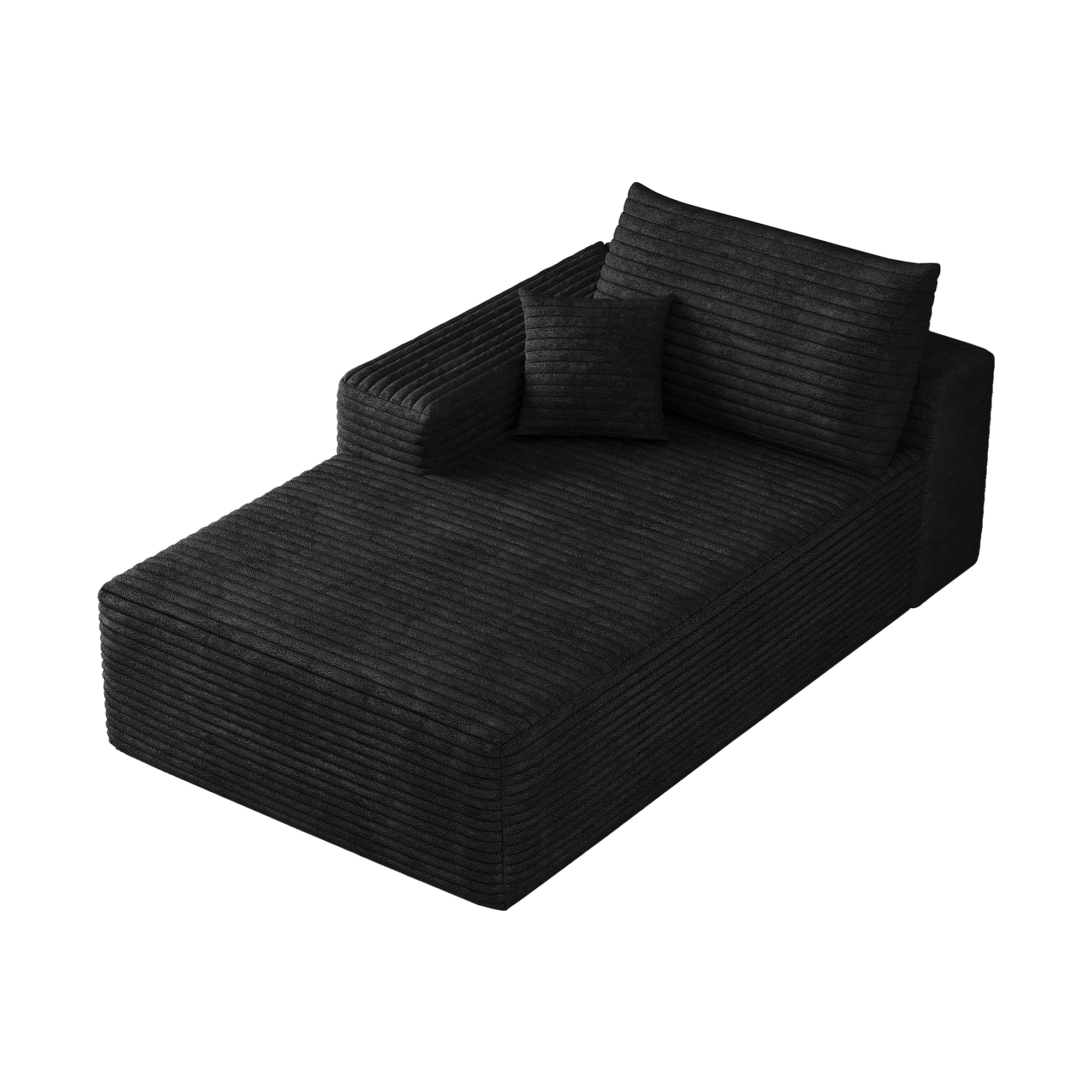 Canapé convertible noir en tissu velours côtelé, structure modulaire avec chaise longue réversible et assise nuage confortable, dimensions 175x95x83 cm, sans montage requis