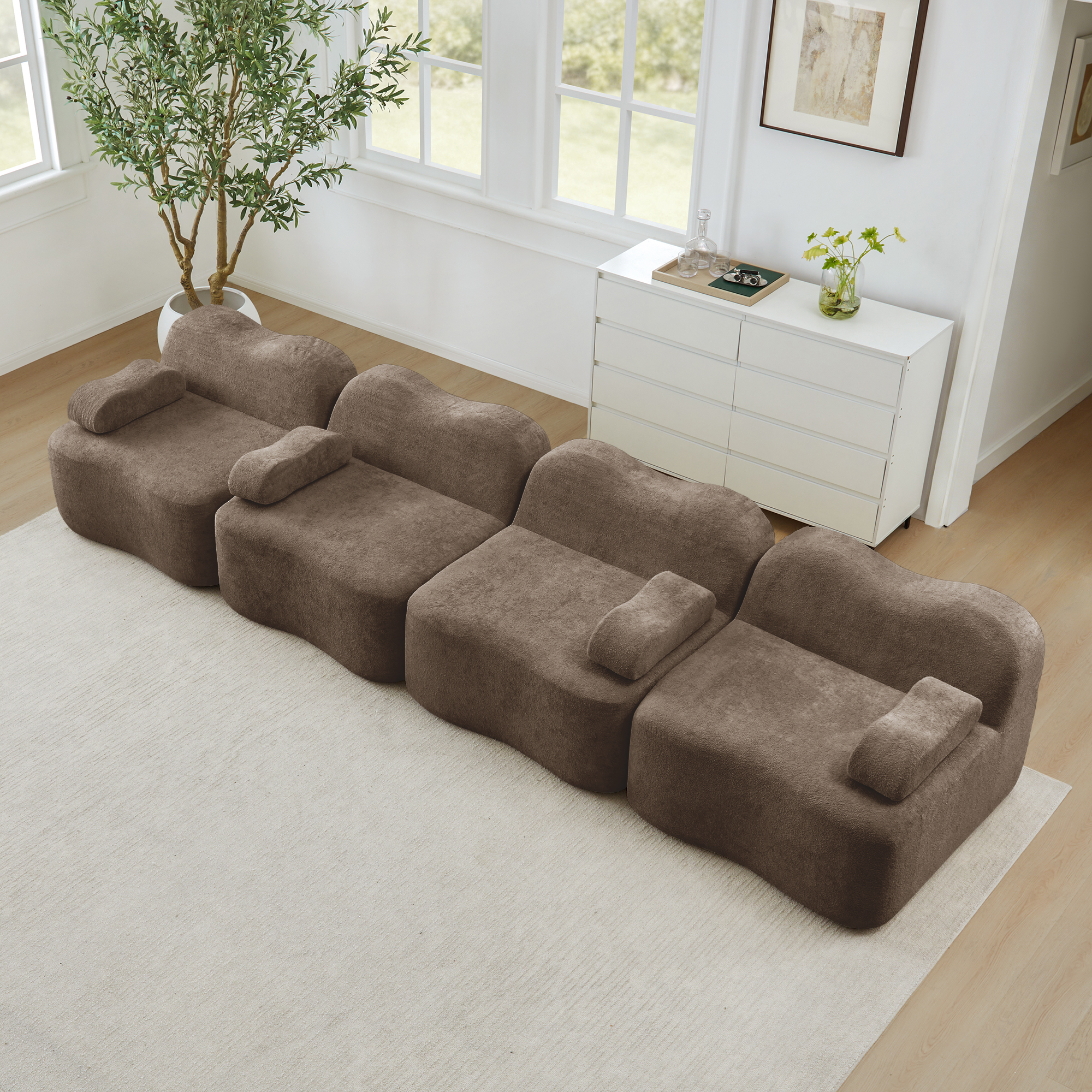 Canapé Modulable 4 Places Profond Ergonomique Avec Coussins D'accoudoirs Mobiles Mousse Haute Densité 32D