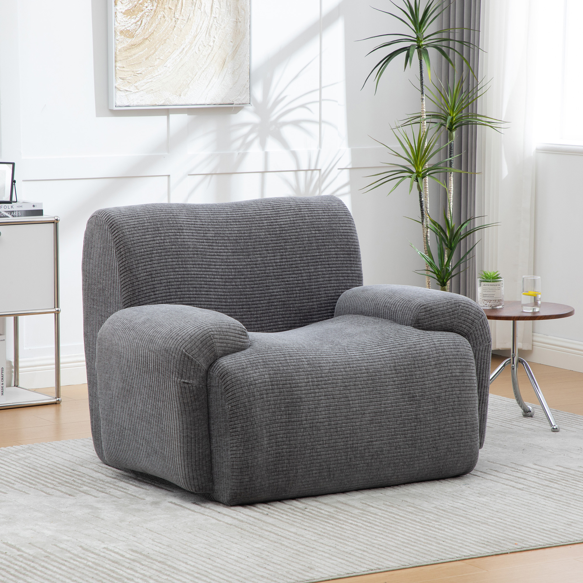 Fauteuil Gris avec Repose-Pieds Amovible, Sans Montage et Emballage Sous Vide pour Salon Compact et Petits Espaces