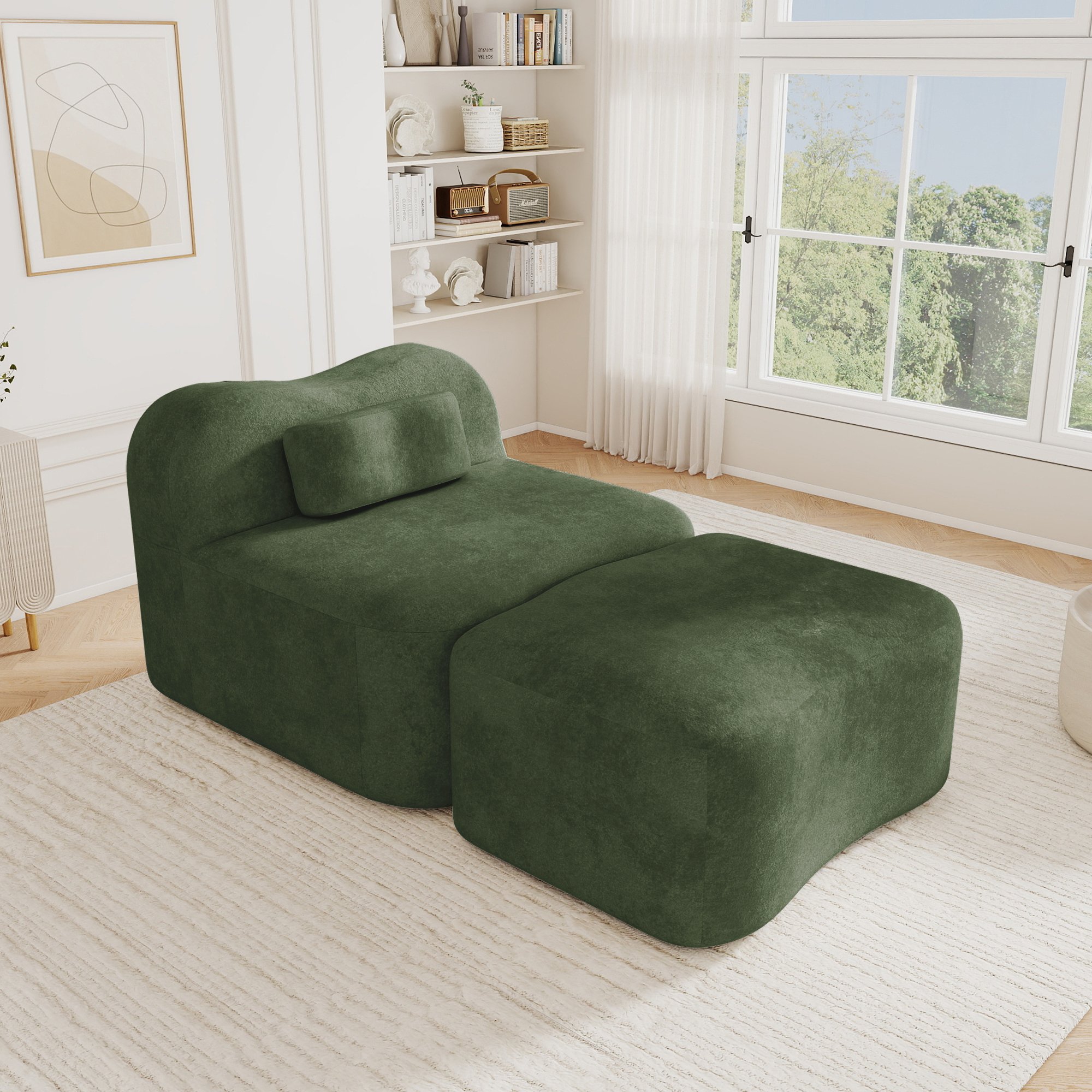 Canapé Modulable Vert Velours avec Ottoman Design Ondulé Mousse Haute Densité pour Salon Appartement Chambre à Coucher
