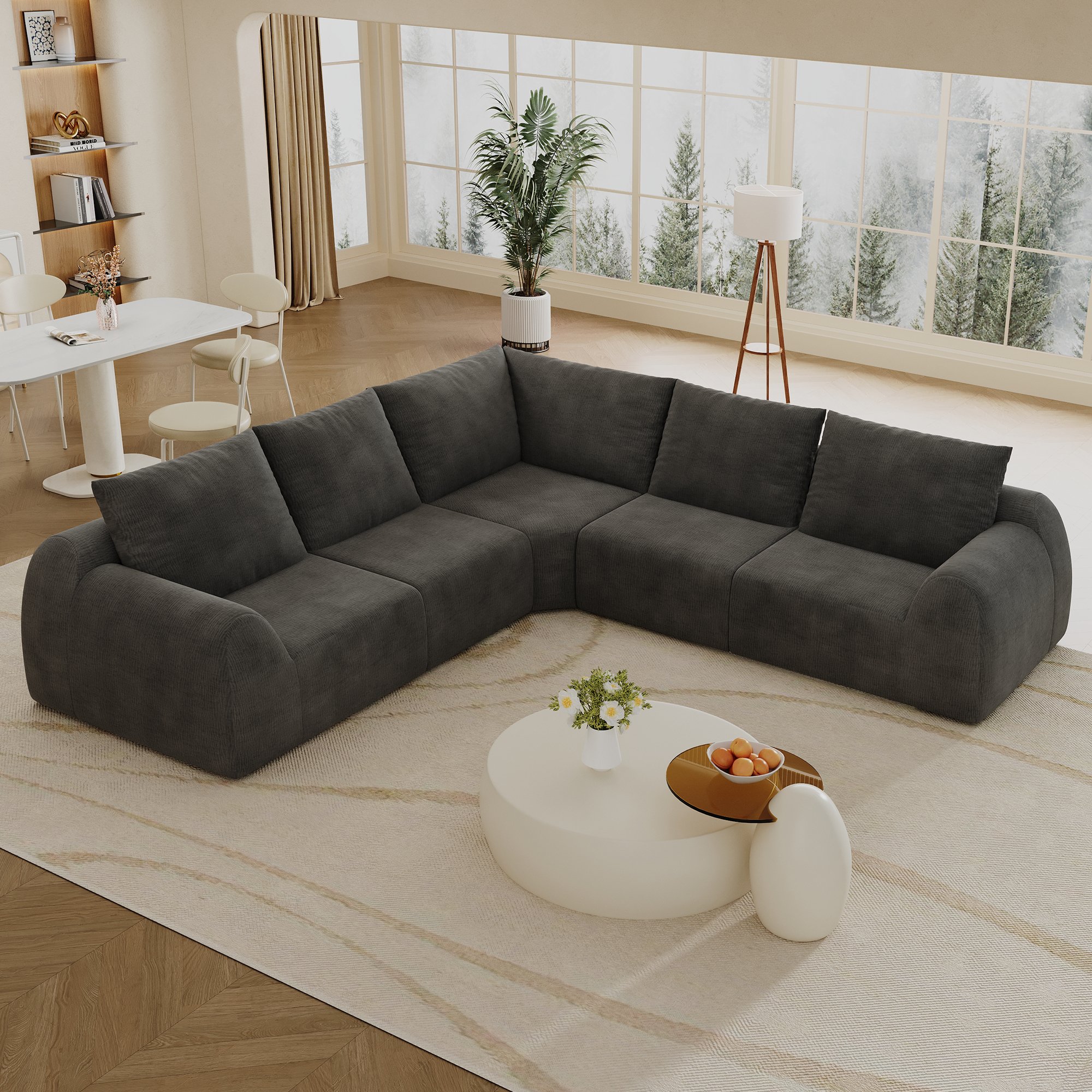 Canapé sans montage 267x267 cm en tissu chenille gris foncé avec mousse haute élasticité pour salon et chambre